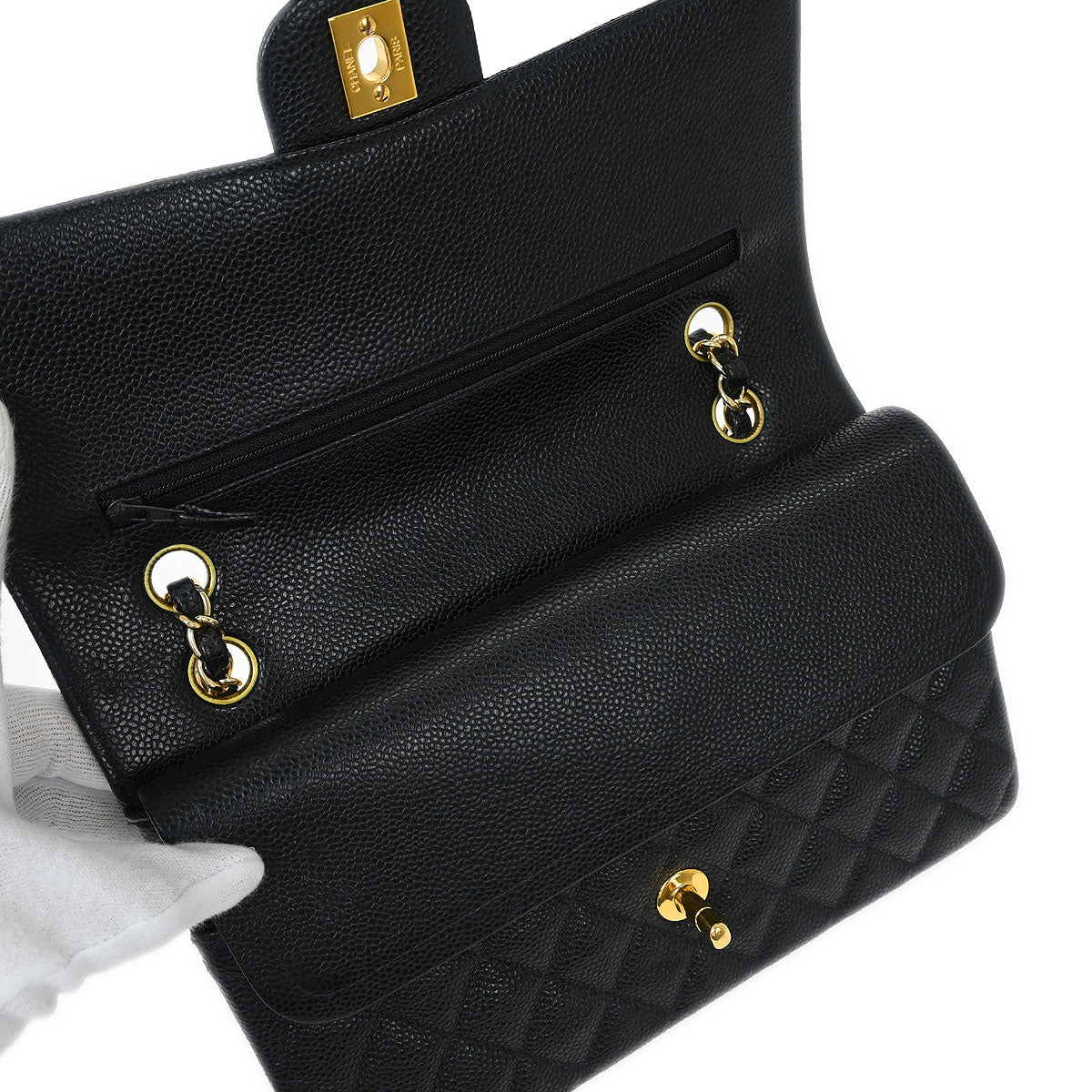 Chanel 1997-1999 Black Caviar Medium Classic Double Flap Shoulder Bag