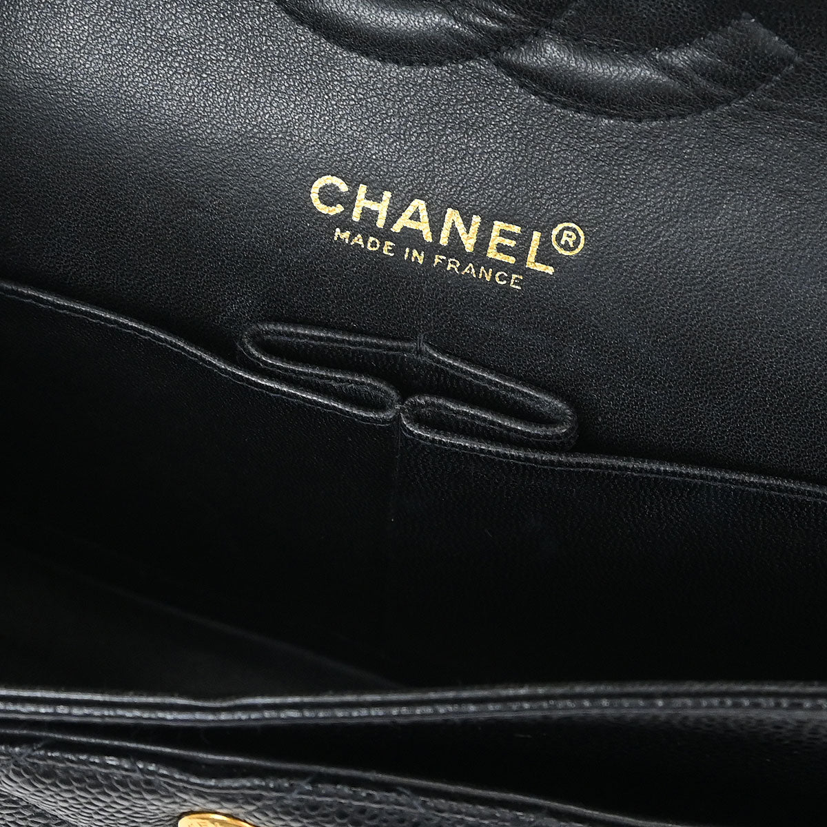 Chanel 1997-1999 Black Caviar Medium Classic Double Flap Shoulder Bag
