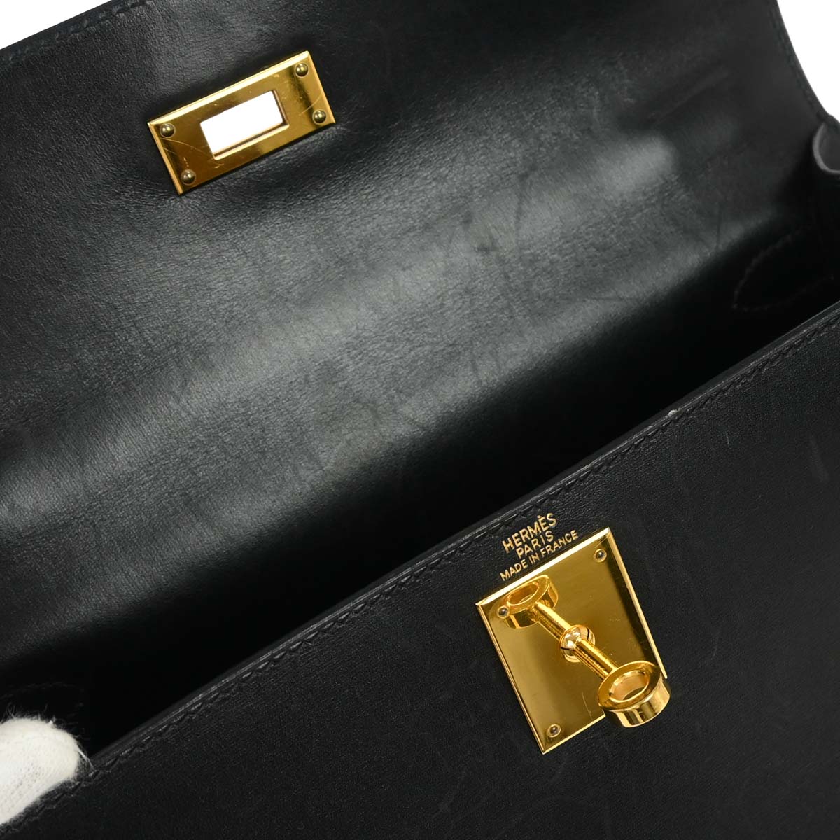 Hermes Black Box Calf Kelly 28 Sellier 2way Shoulder Handbag