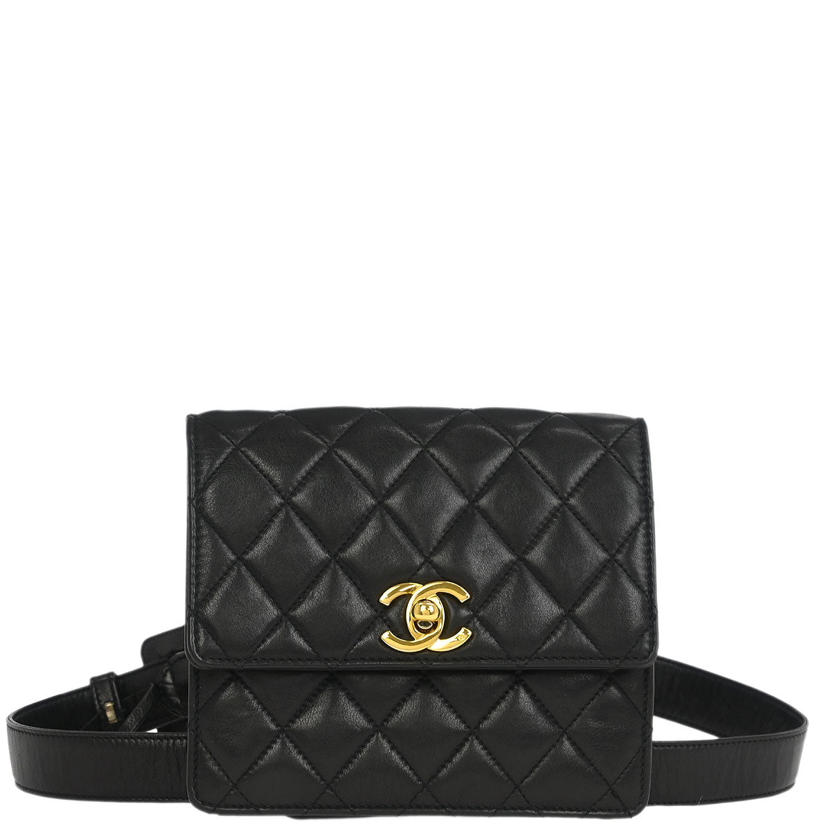 Chanel 1989-1991 Black Lambskin Bum Belt Bag #75/30