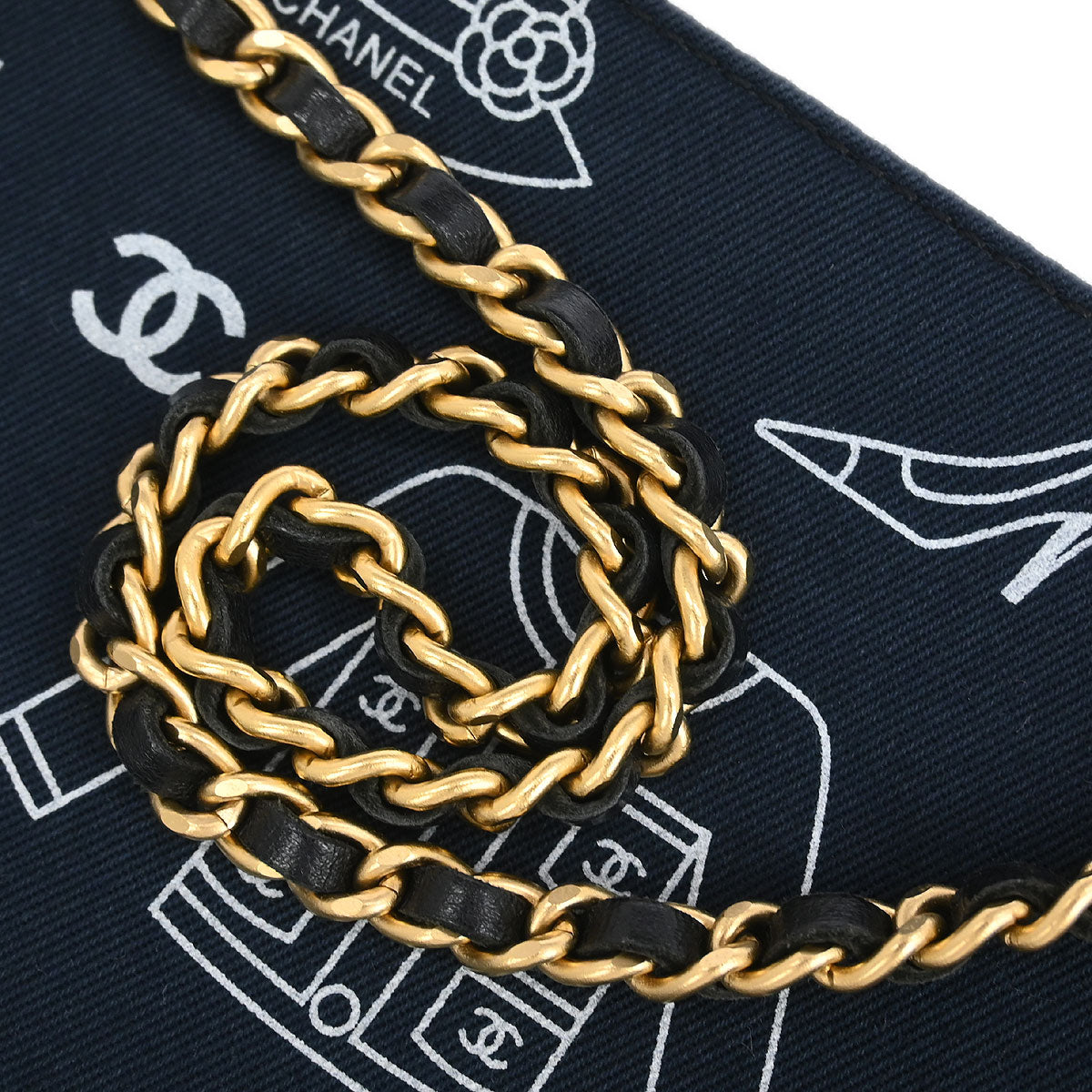 Chanel 2002-2003 Navy Canvas Icon Chain Handbag