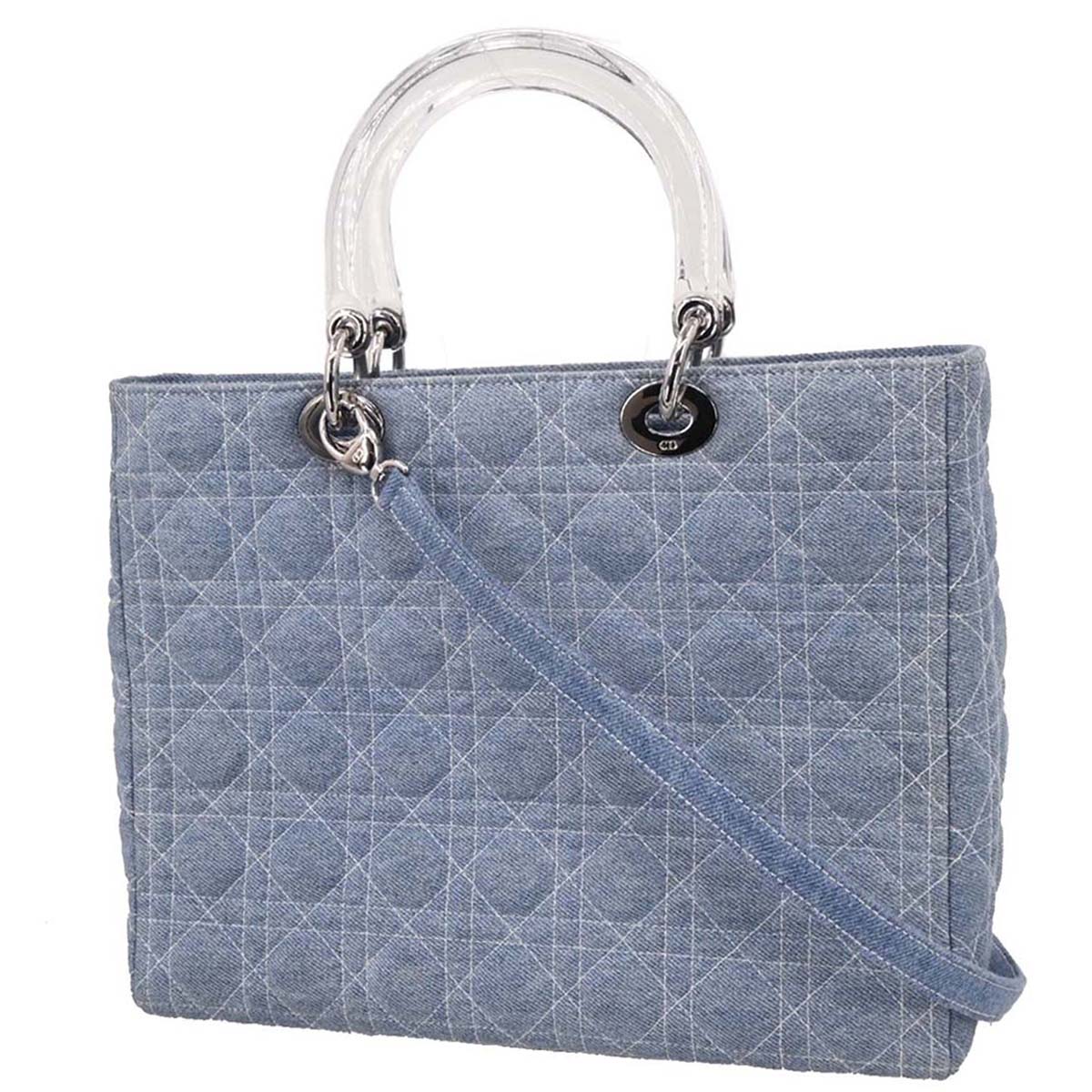 Christian Dior Light Blue Denim Large Lady Dior Cannage 2way Shoulder Handbag