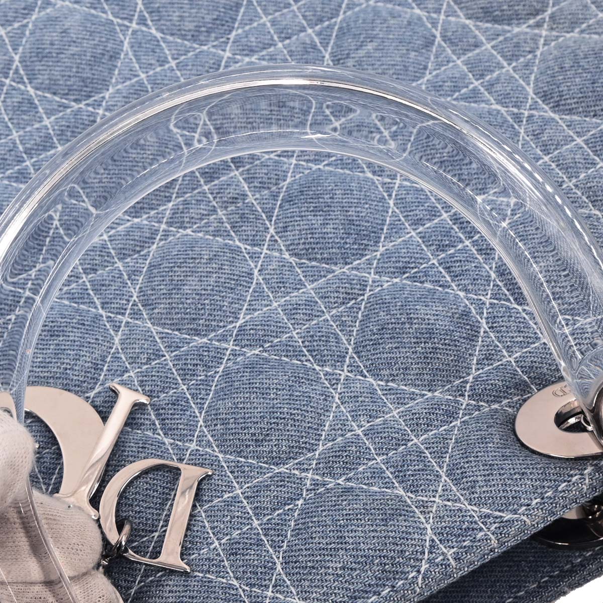 Christian Dior Light Blue Denim Large Lady Dior Cannage 2way Shoulder Handbag
