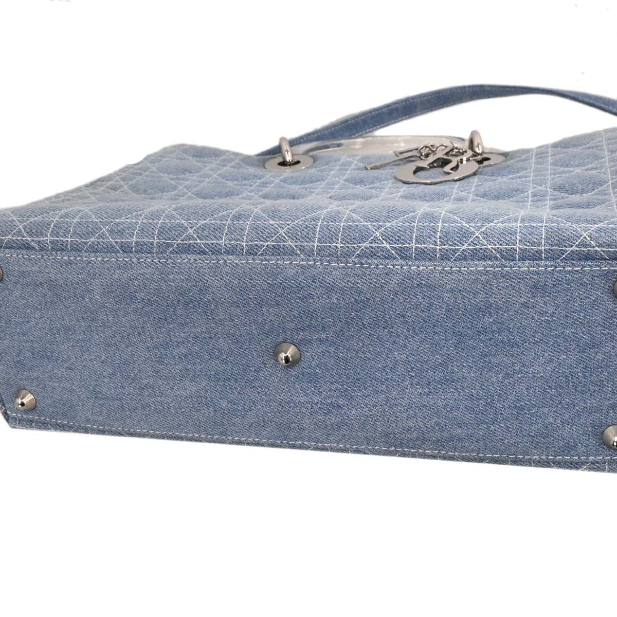 Christian Dior Light Blue Denim Large Lady Dior Cannage 2way Shoulder Handbag