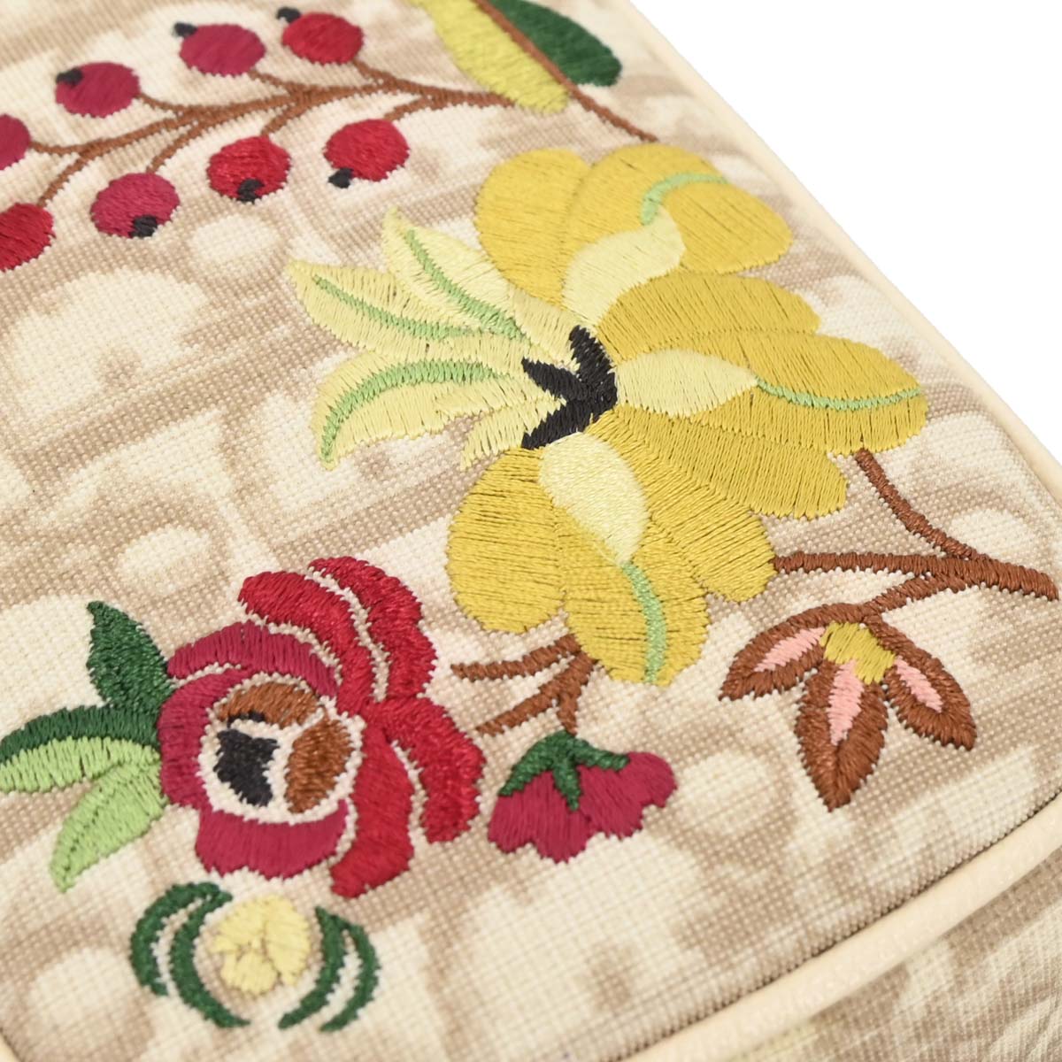 Christian Dior Beige PVC Embroidered Flower Trotter Handbag