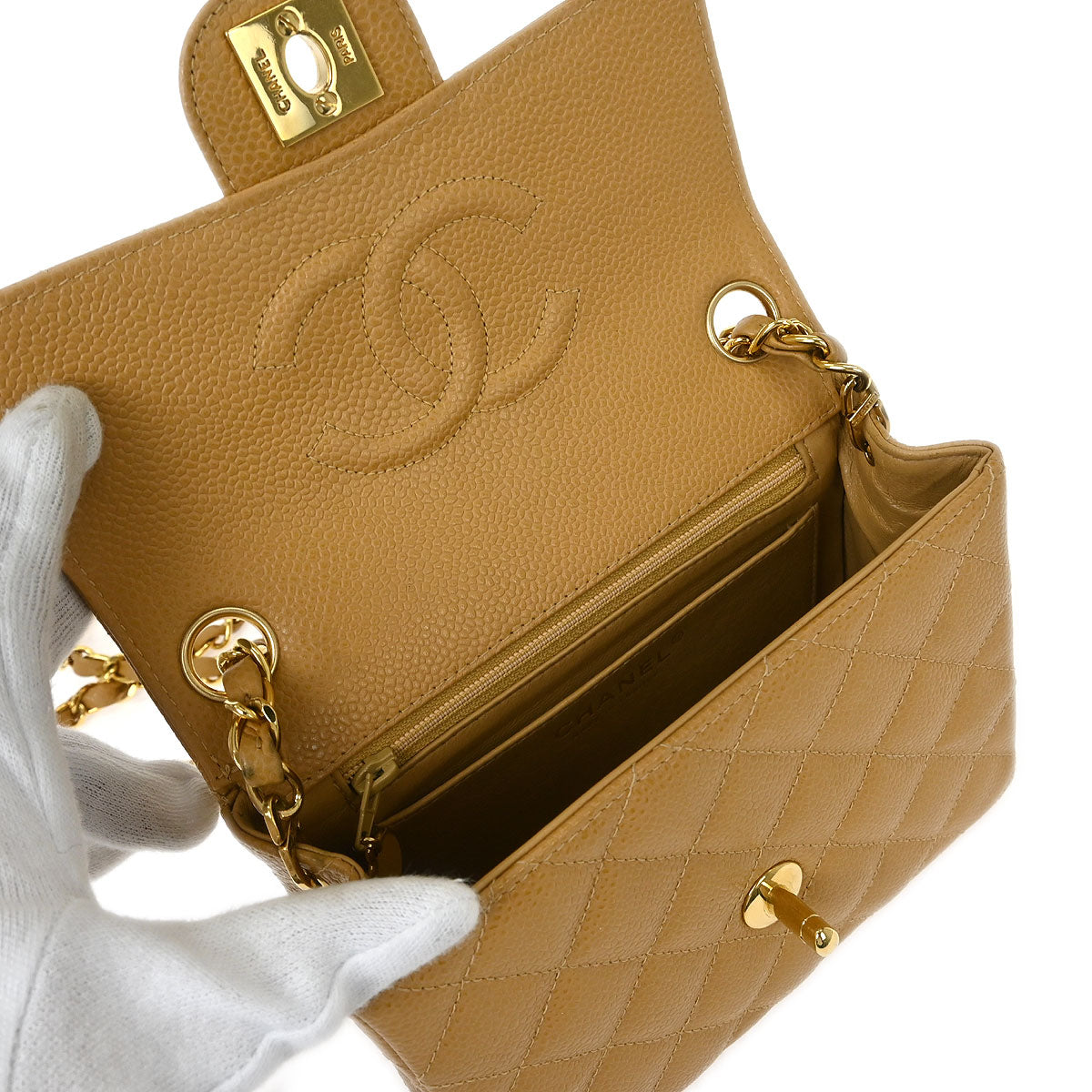 Chanel Beige Caviar Mini Classic Square Flap Bag