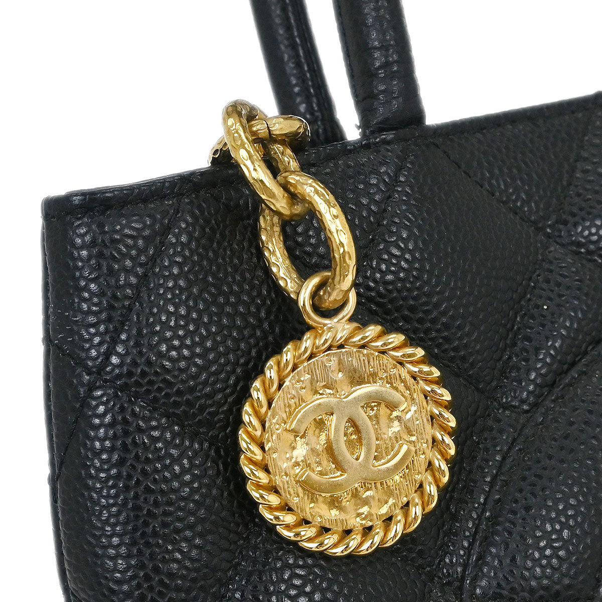 Chanel 2005-2006 Black Caviar Medallion Tote Handbag