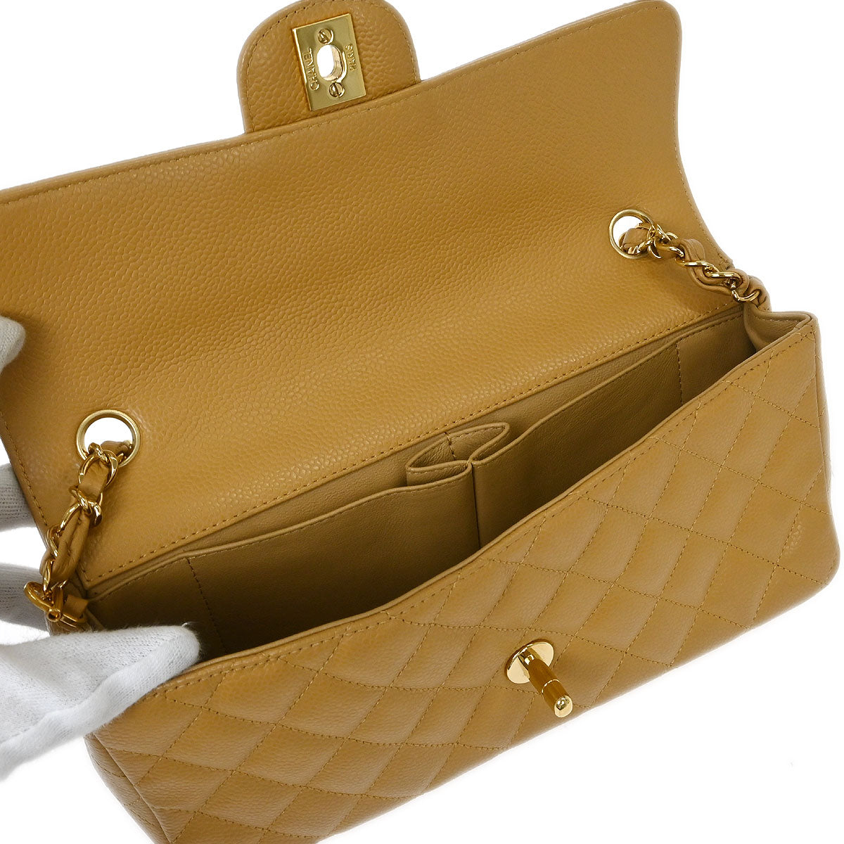 Chanel 2006-2008 Beige Caviar East West Shoulder Bag