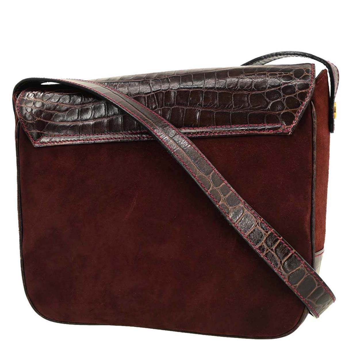 Salvatore Ferragamo Brown Suede Leather Gancini Shoulder Bag