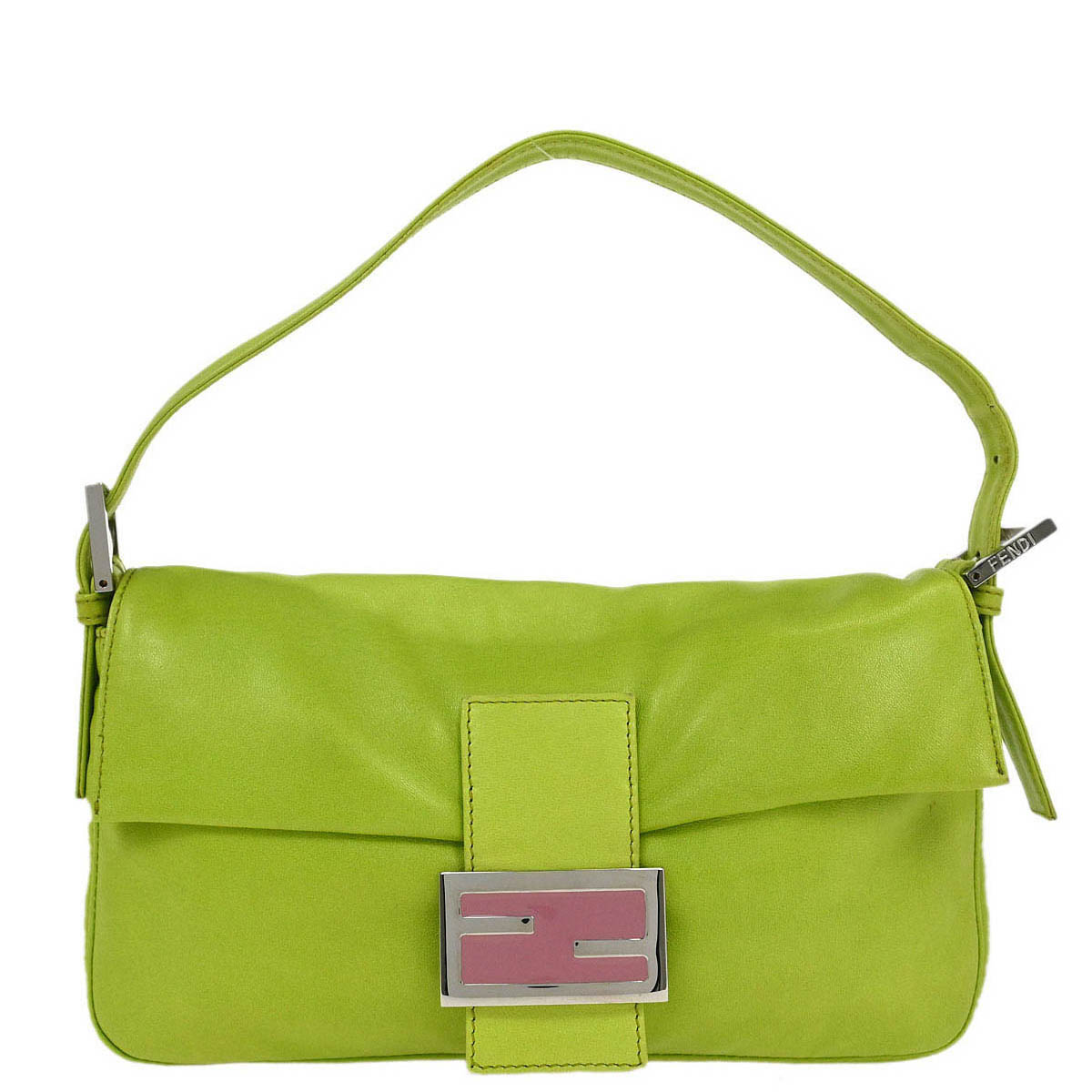 Fendi Green Lambskin Baguette Handbag