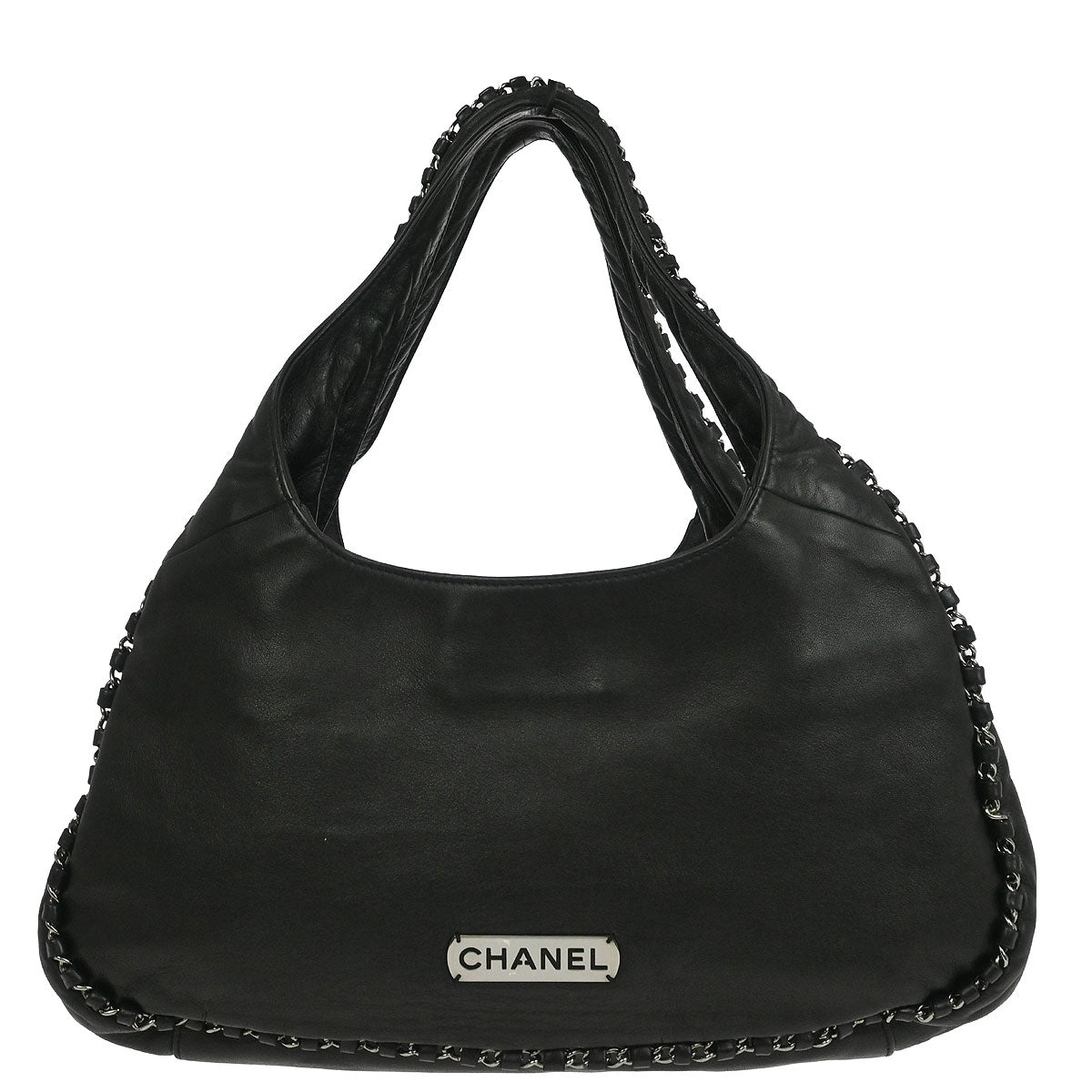 Chanel 2004-2005 Black Calfskin Around Chain Hobo Handbag