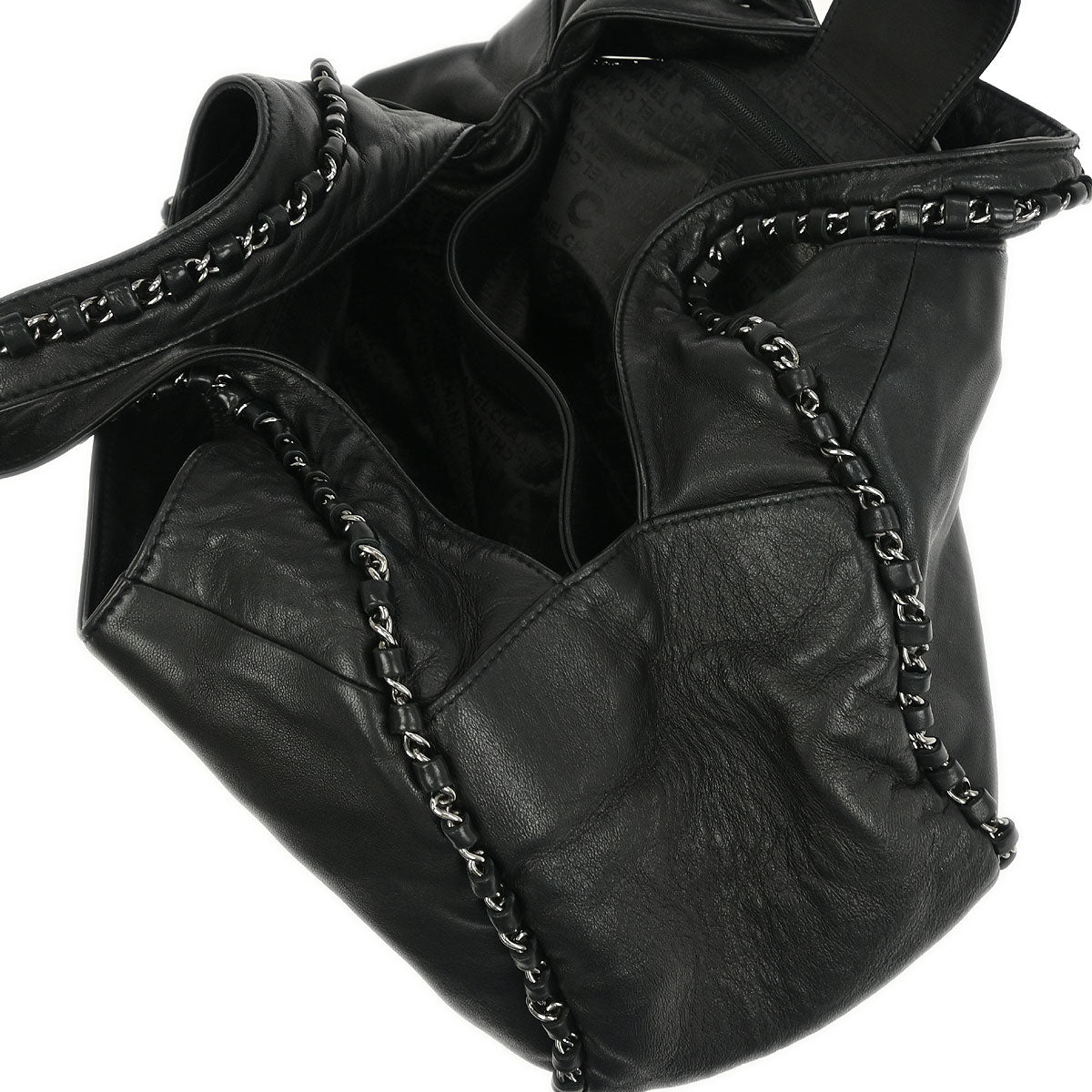 Chanel 2004-2005 Black Calfskin Around Chain Hobo Handbag