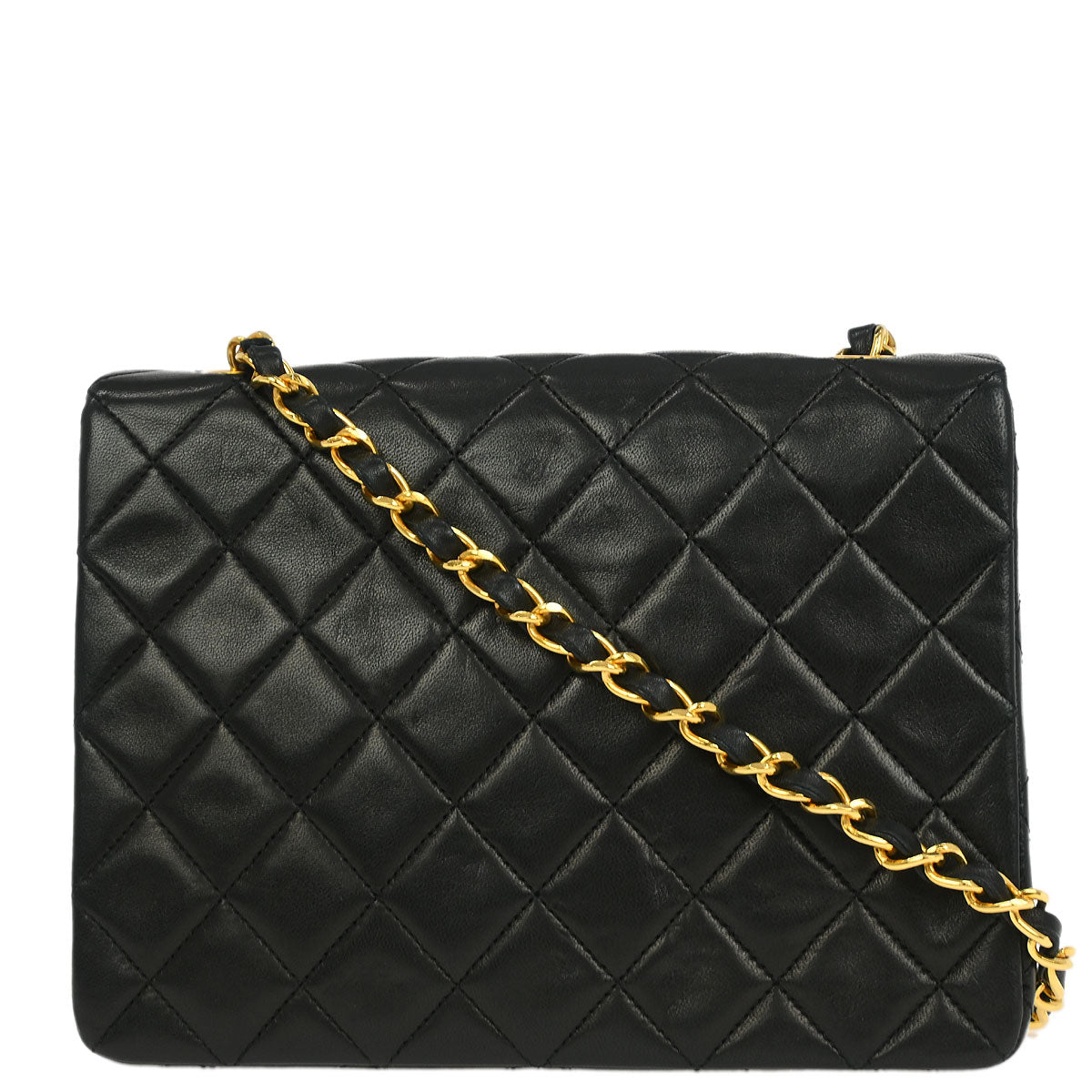Chanel 1989-1991 Black Lambskin Classic Square Flap Shoulder Bag