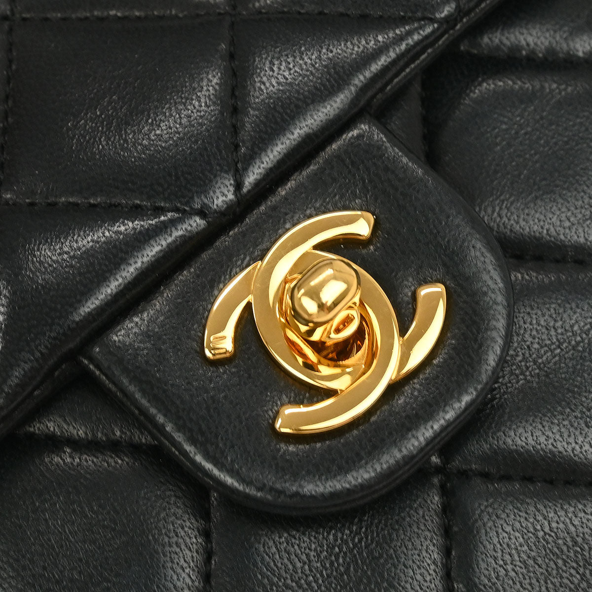 Chanel 1989-1991 Black Lambskin Classic Square Flap Shoulder Bag