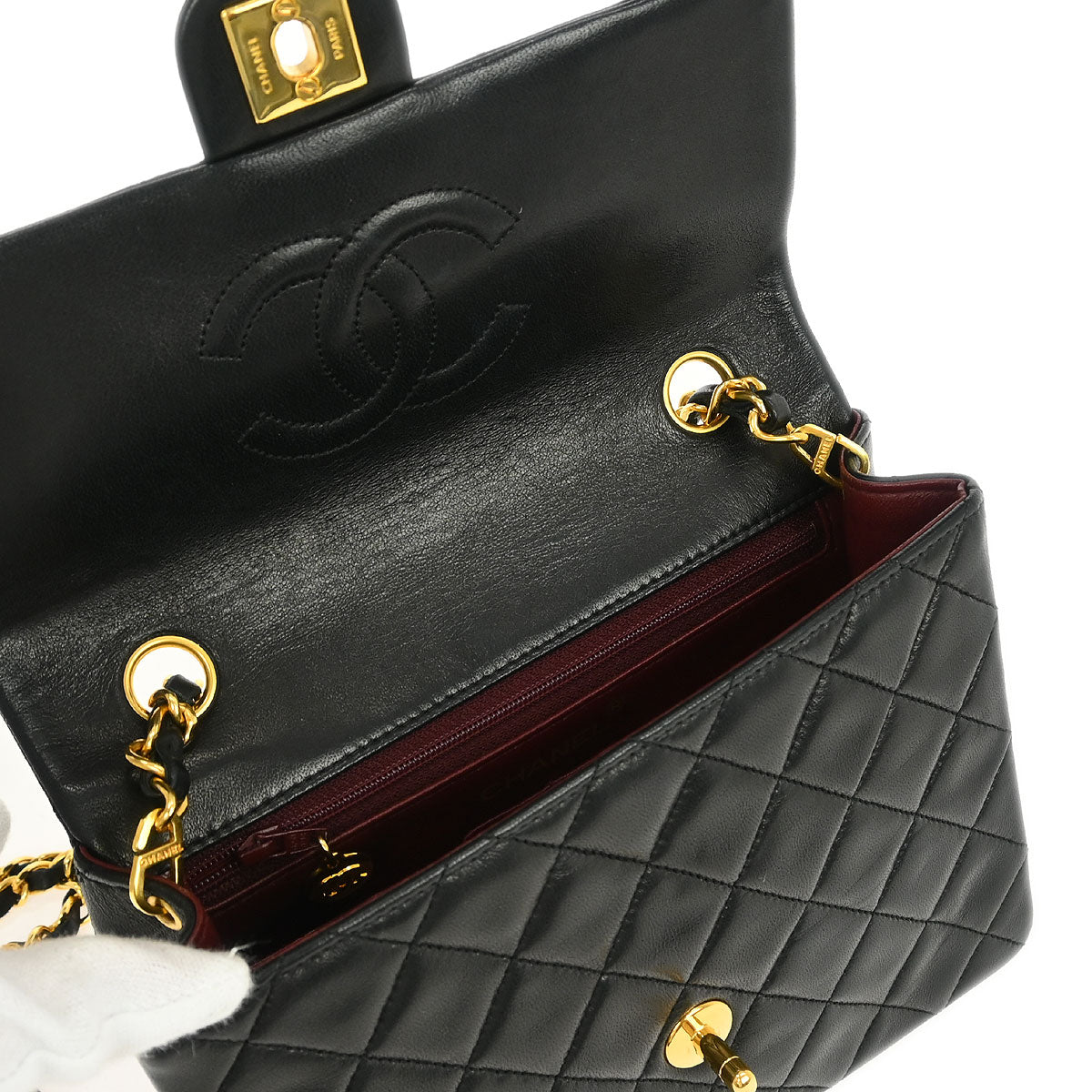 Chanel 1989-1991 Black Lambskin Classic Square Flap Shoulder Bag