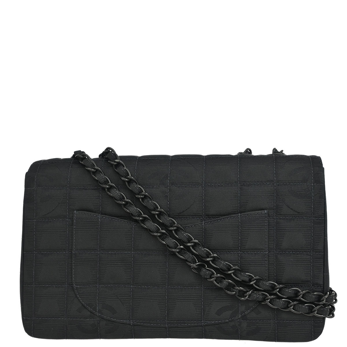 Chanel 2001-2003 Black Jacquard Nylon Travel Line Medium Classic Single Flap