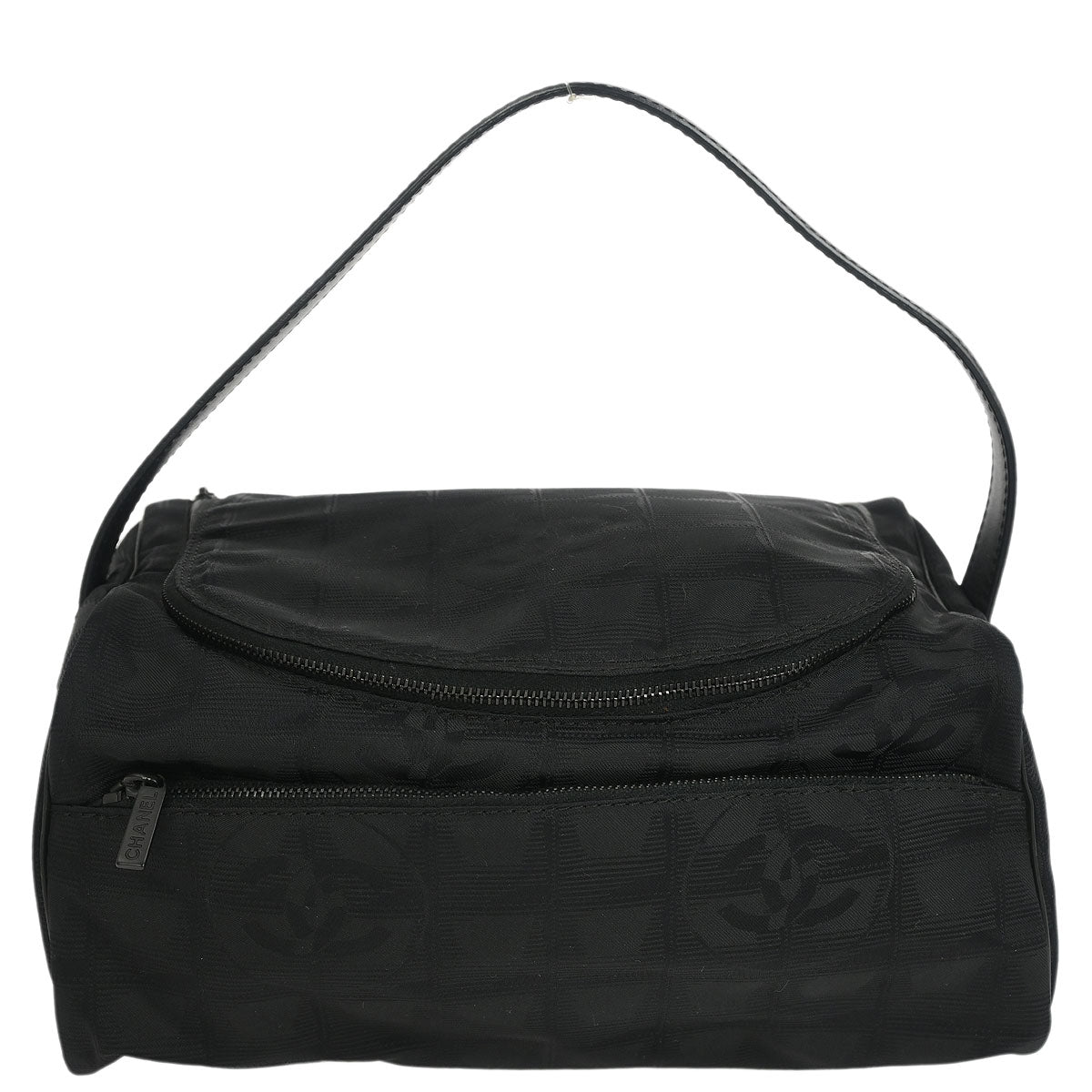 Chanel 2001-2003 Black Jacquard Nylon Travel Line Vanity Handbag