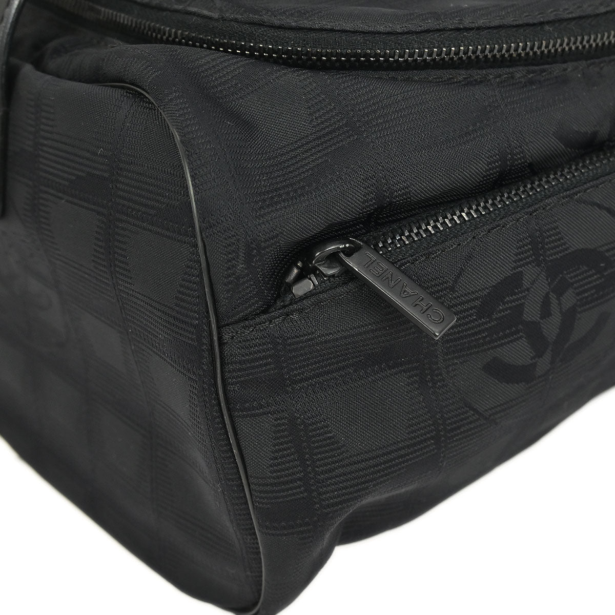 Chanel 2001-2003 Black Jacquard Nylon Travel Line Vanity Handbag