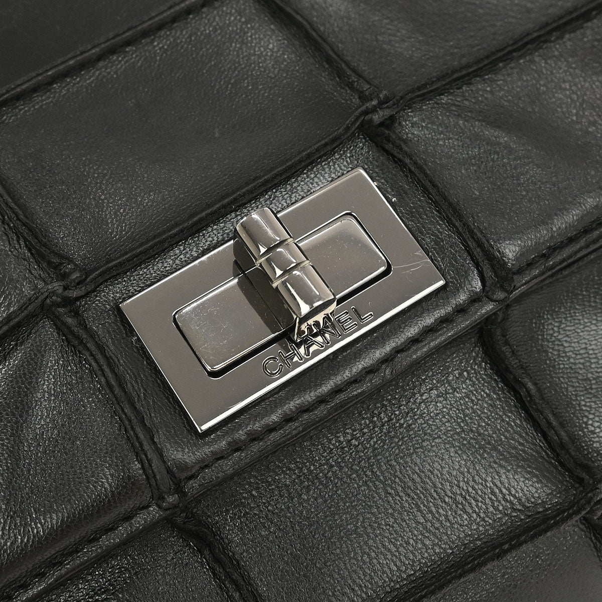 Chanel 1997-1999 Black Calfskin Choco Bar Mademoiselle Lock Handbag