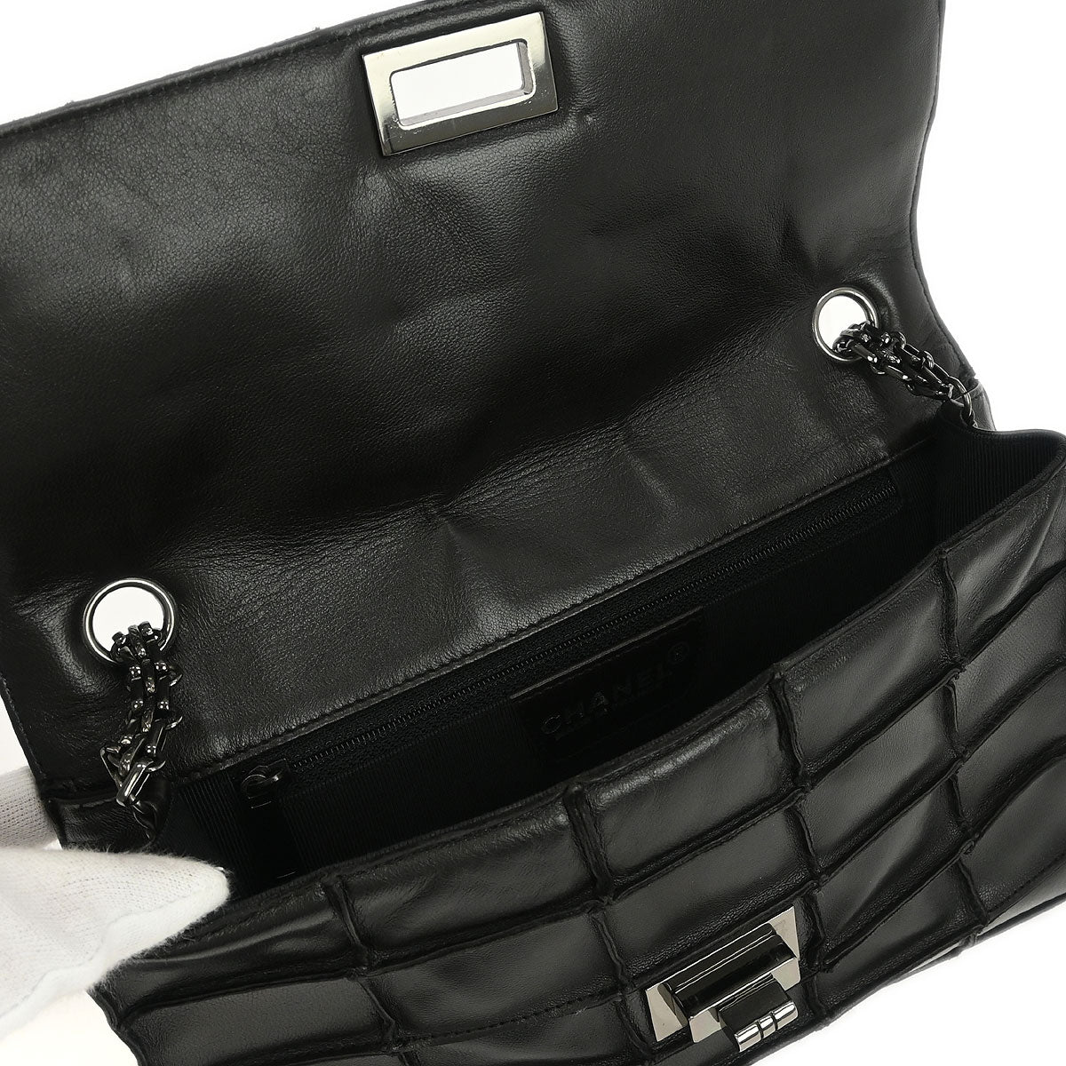 Chanel 1997-1999 Black Calfskin Choco Bar Mademoiselle Lock Handbag