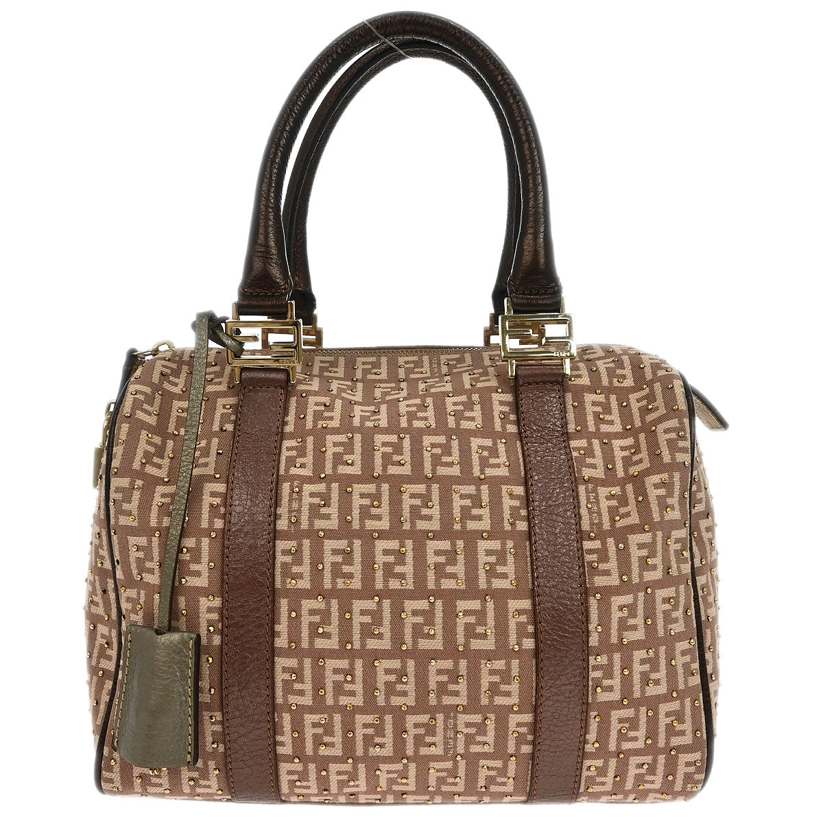 Fendi Bronze Beige Studded Zucchino Handbag