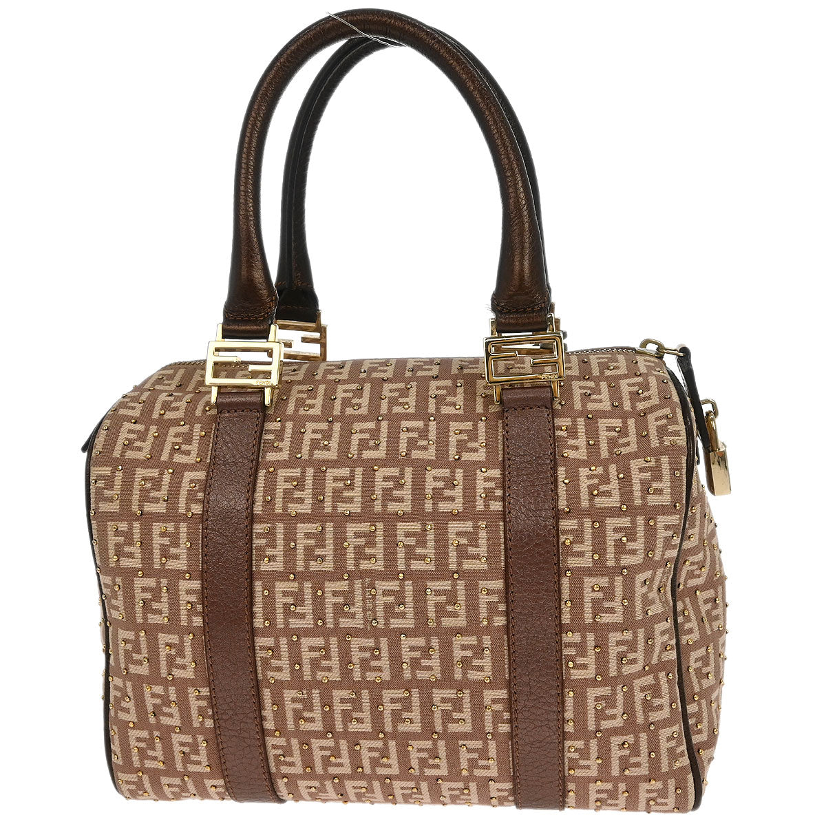 Fendi Bronze Beige Studded Zucchino Handbag