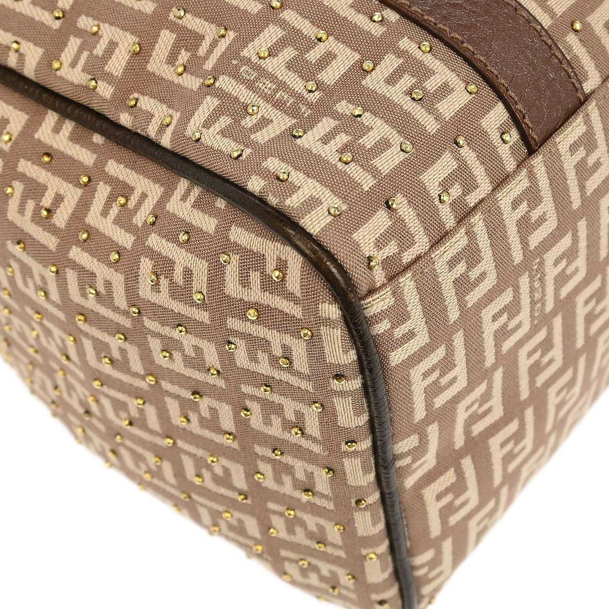 Fendi Bronze Beige Studded Zucchino Handbag