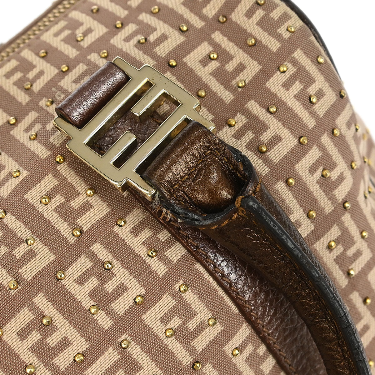 Fendi Bronze Beige Studded Zucchino Handbag