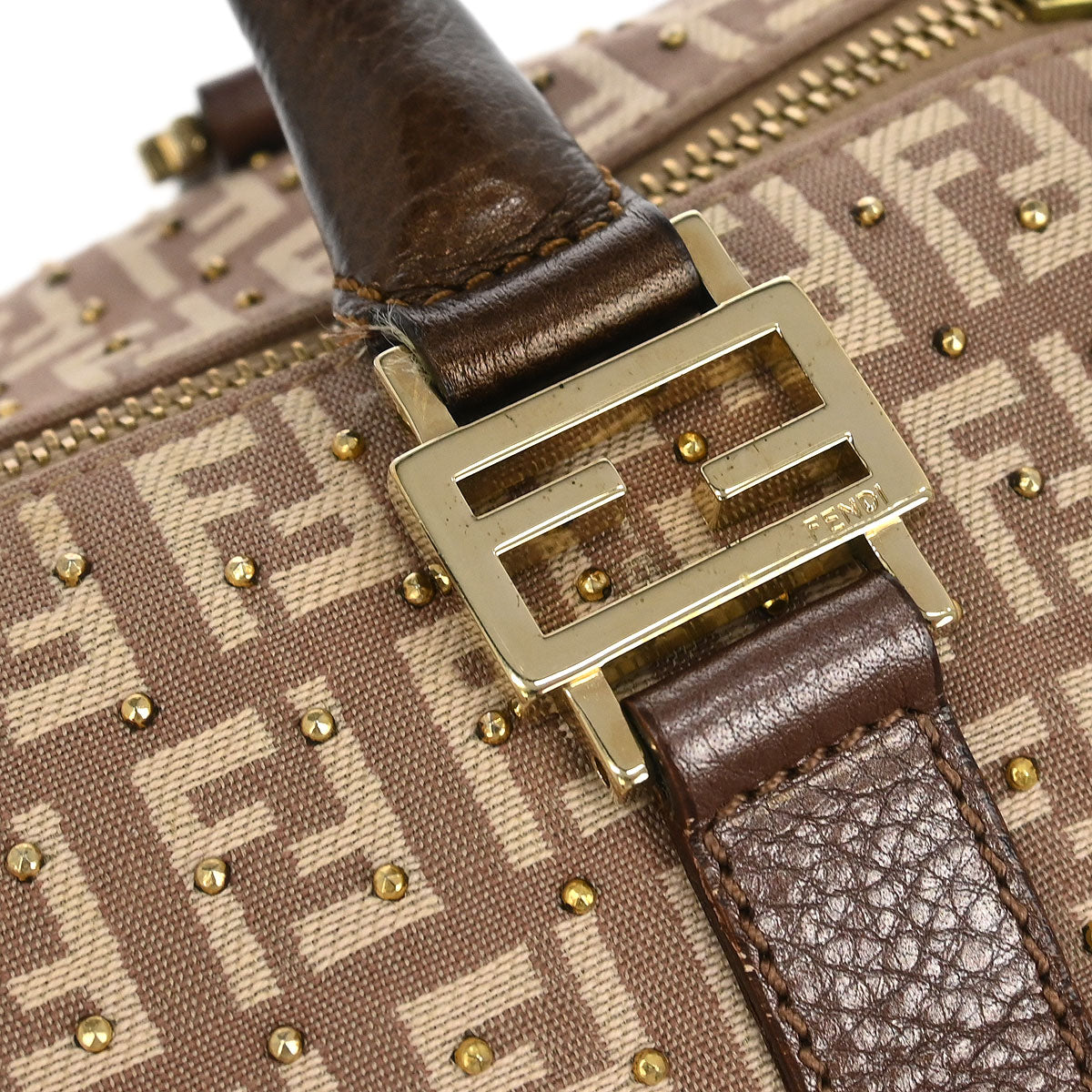 Fendi Bronze Beige Studded Zucchino Handbag