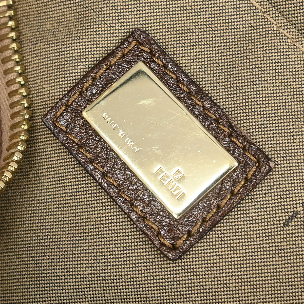 Fendi Bronze Beige Studded Zucchino Handbag
