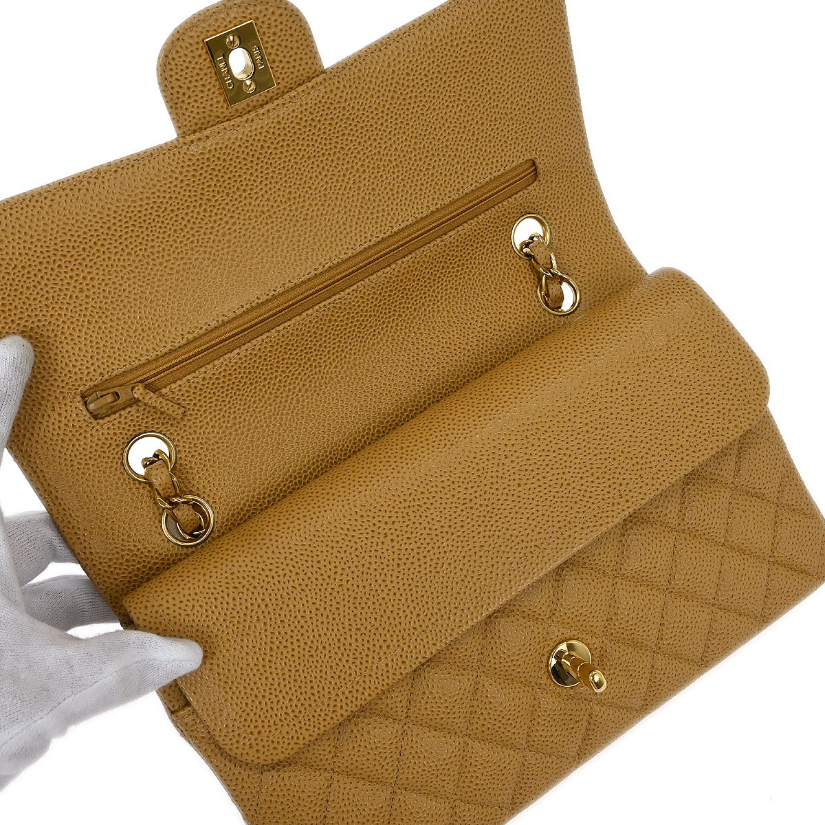 Chanel Beige Caviar Medium Classic Double Flap Shoulder Bag