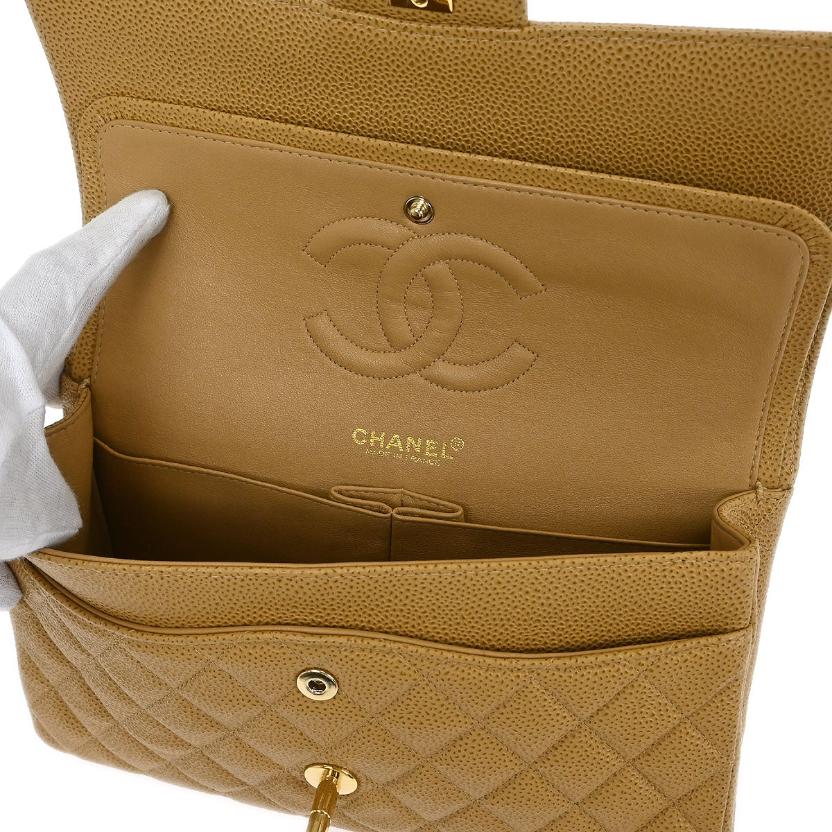 Chanel Beige Caviar Medium Classic Double Flap Shoulder Bag