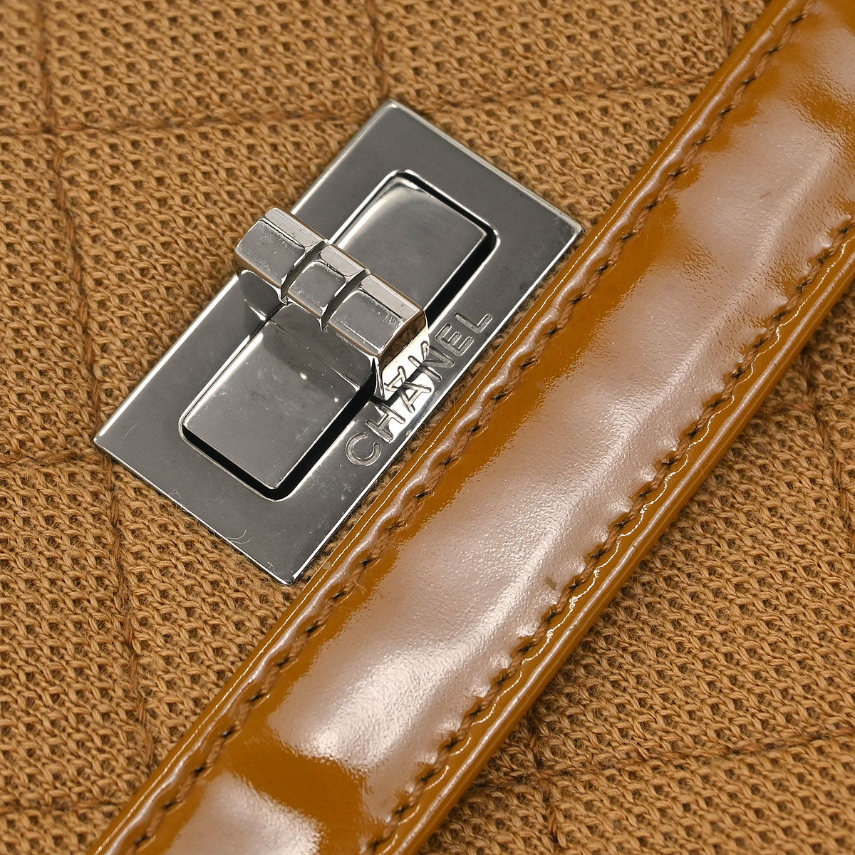 Chanel Brown Cotton East West Mademoiselle Lock Shoulder Bag