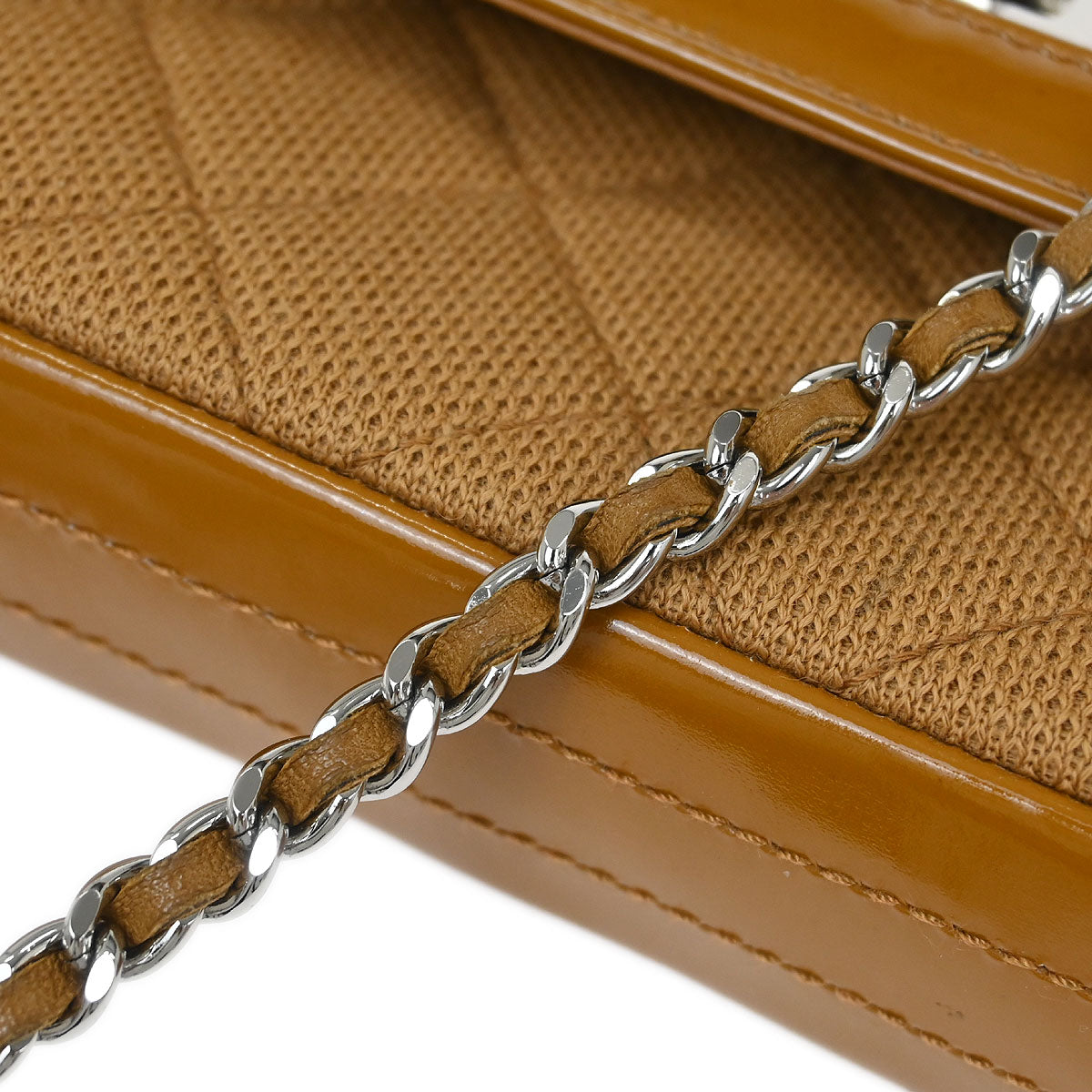 Chanel Brown Cotton East West Mademoiselle Lock Shoulder Bag