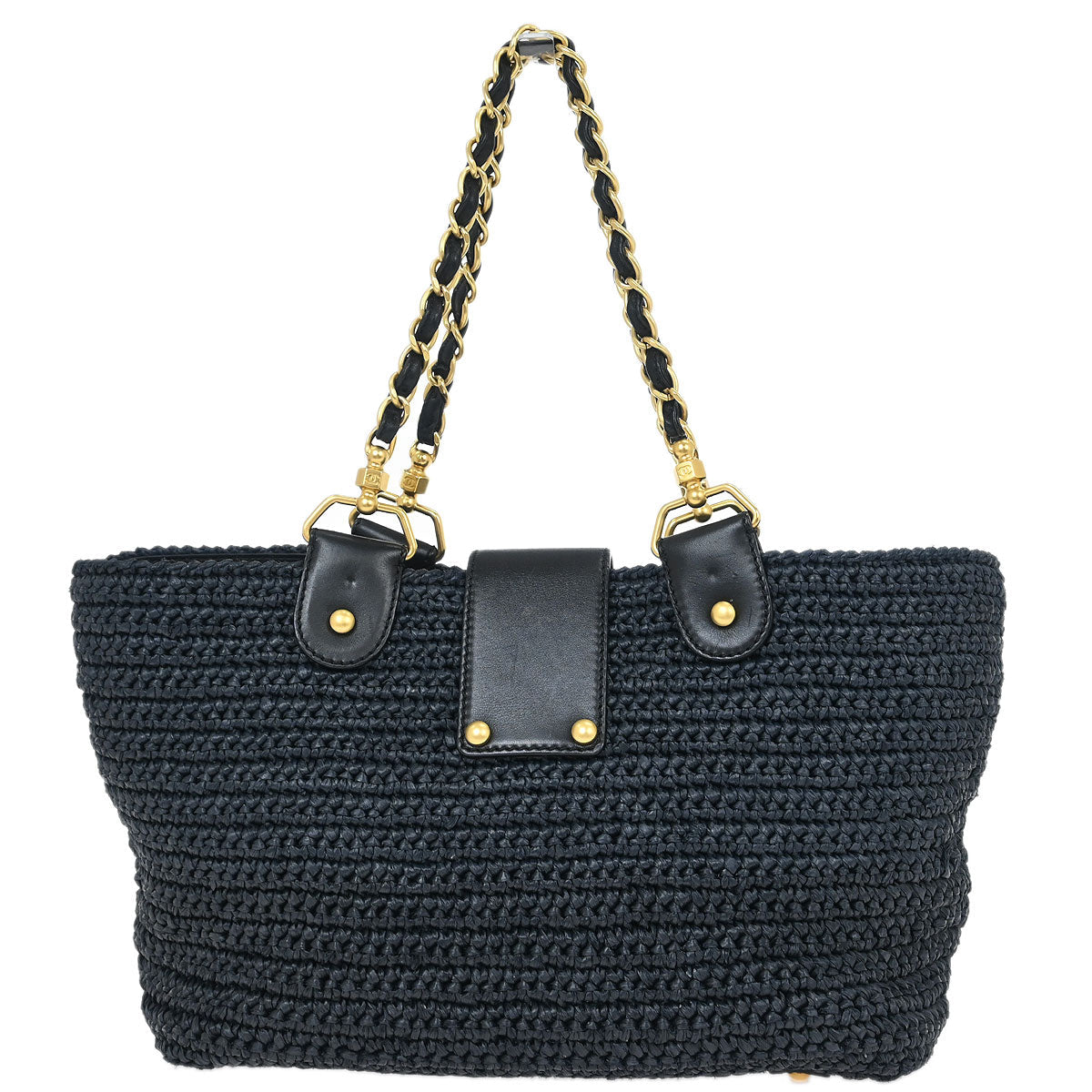 Chanel 2005-2006 Black Straw Chain Tote Handbag