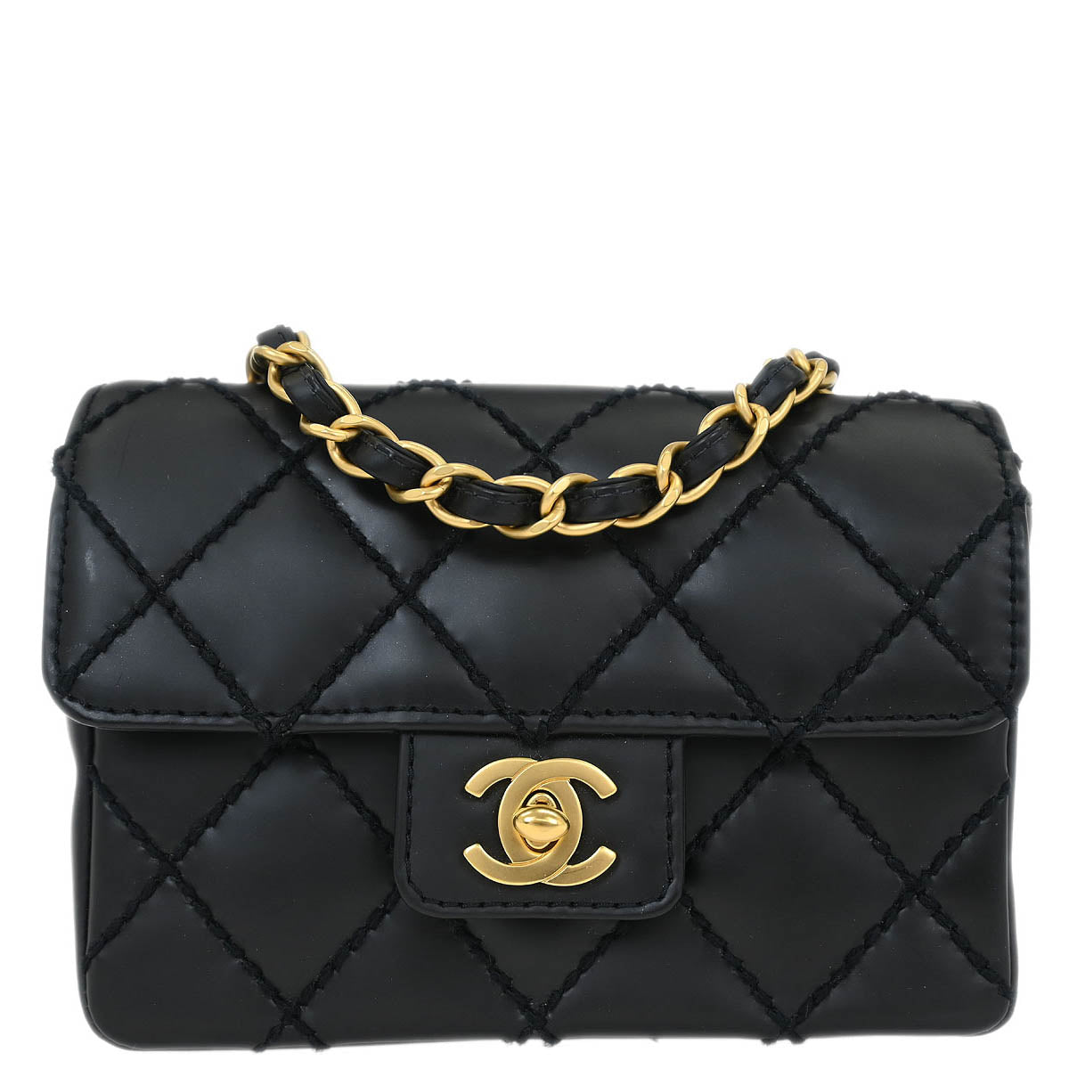 Chanel Black Calfskin Wild Stitch Single Flap Shoulder Bag