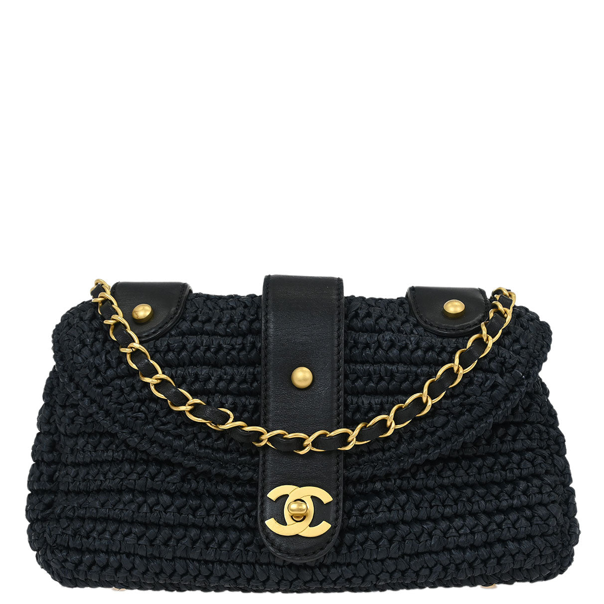 Chanel 2005-2006 Black Straw Shoulder Bag