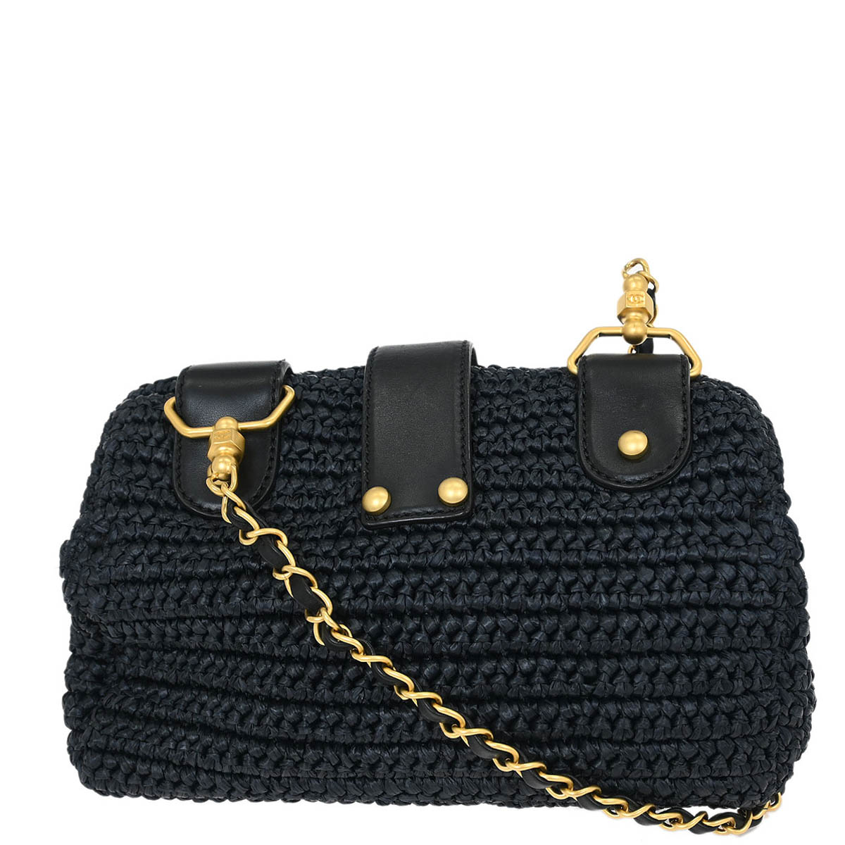 Chanel 2005-2006 Black Straw Shoulder Bag