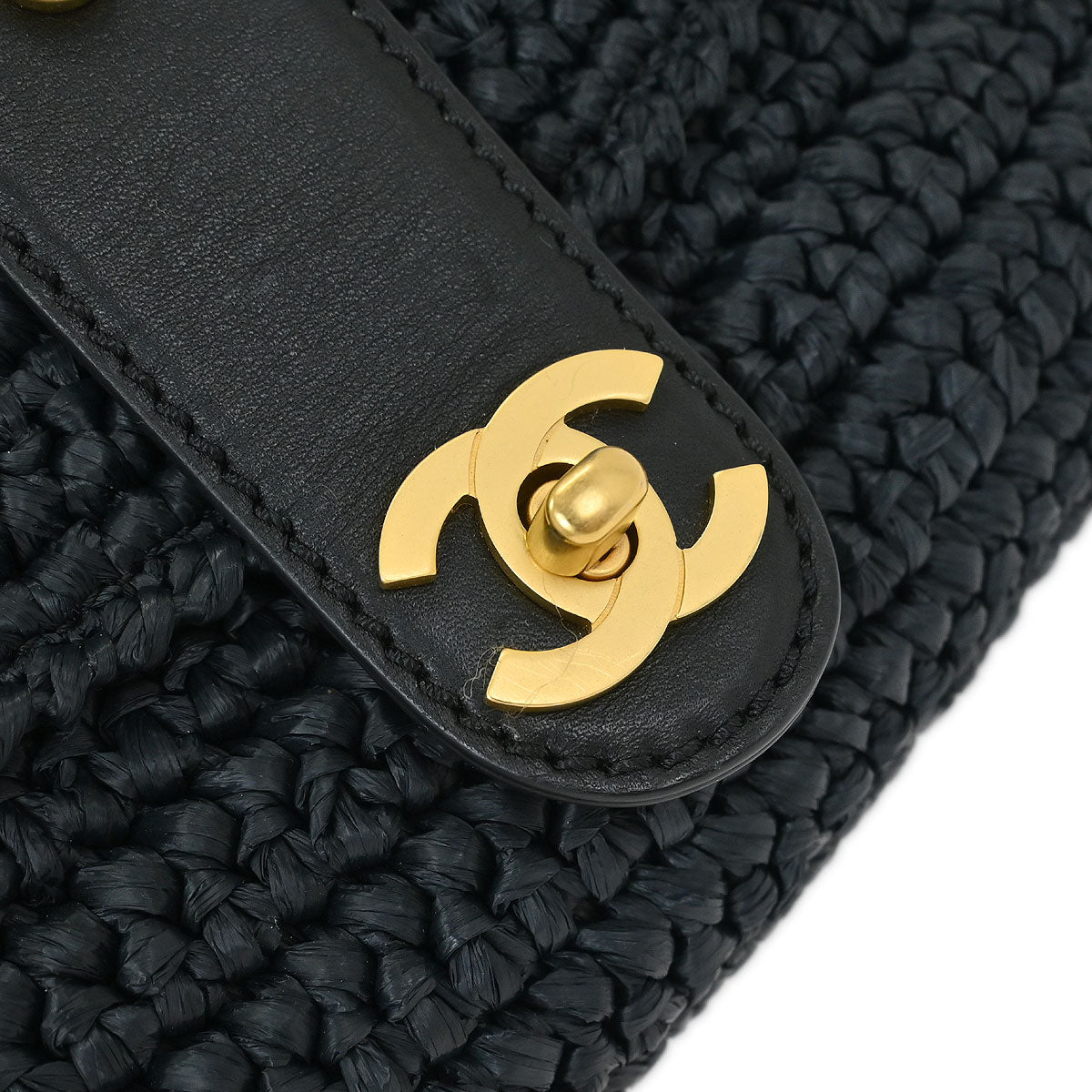 Chanel 2005-2006 Black Straw Shoulder Bag