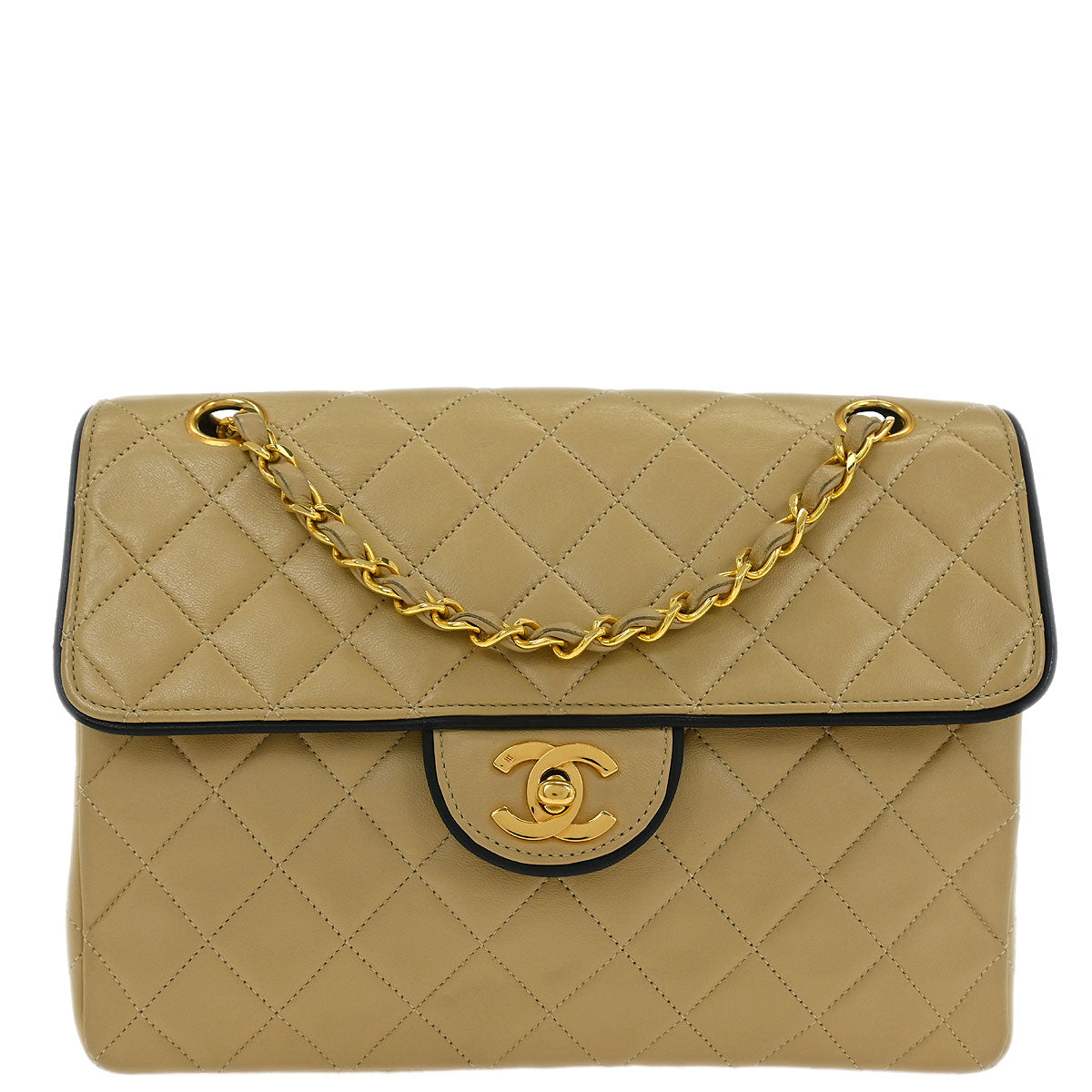 Chanel Beige Lambskin Single Flap Shoulder Bag