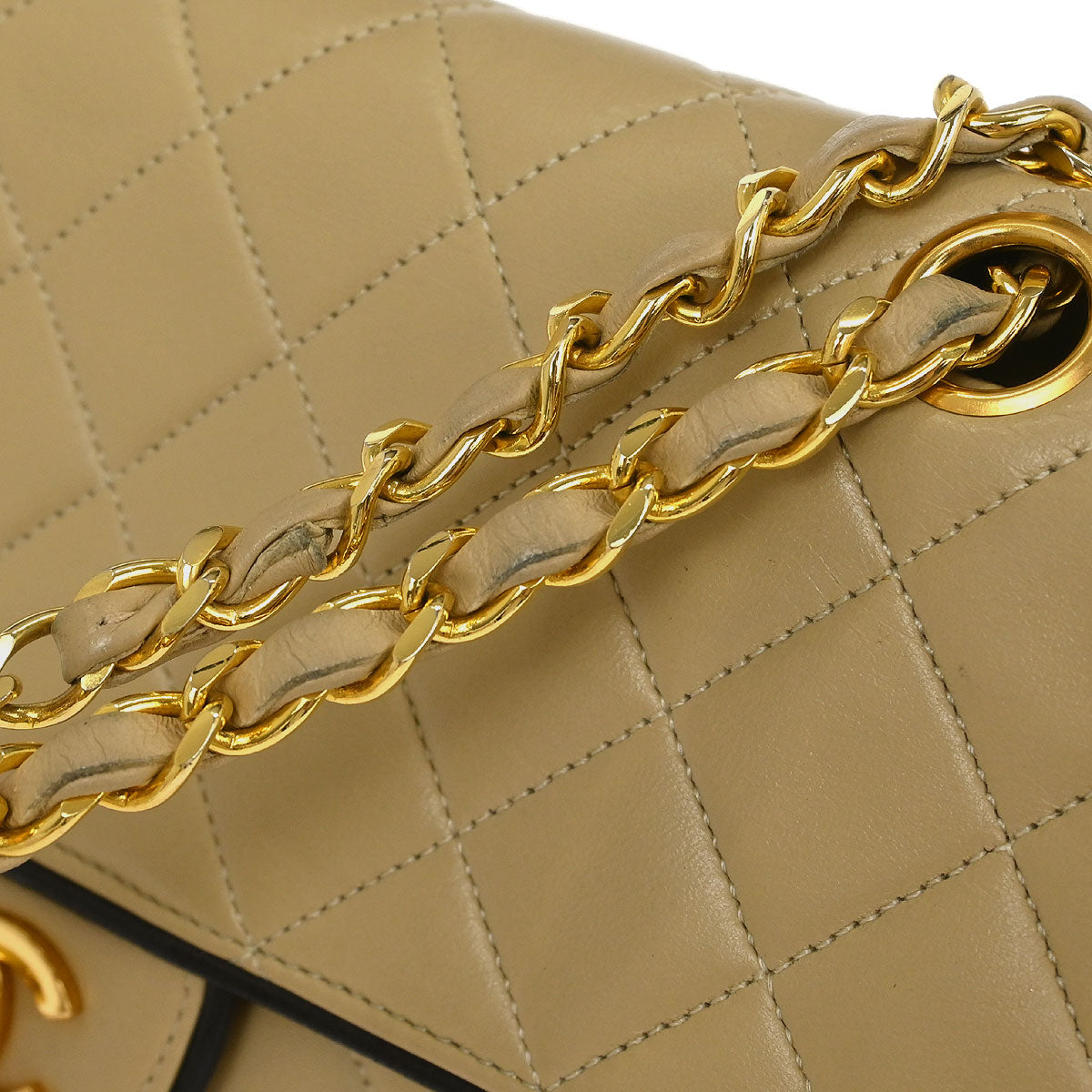 Chanel Beige Lambskin Single Flap Shoulder Bag