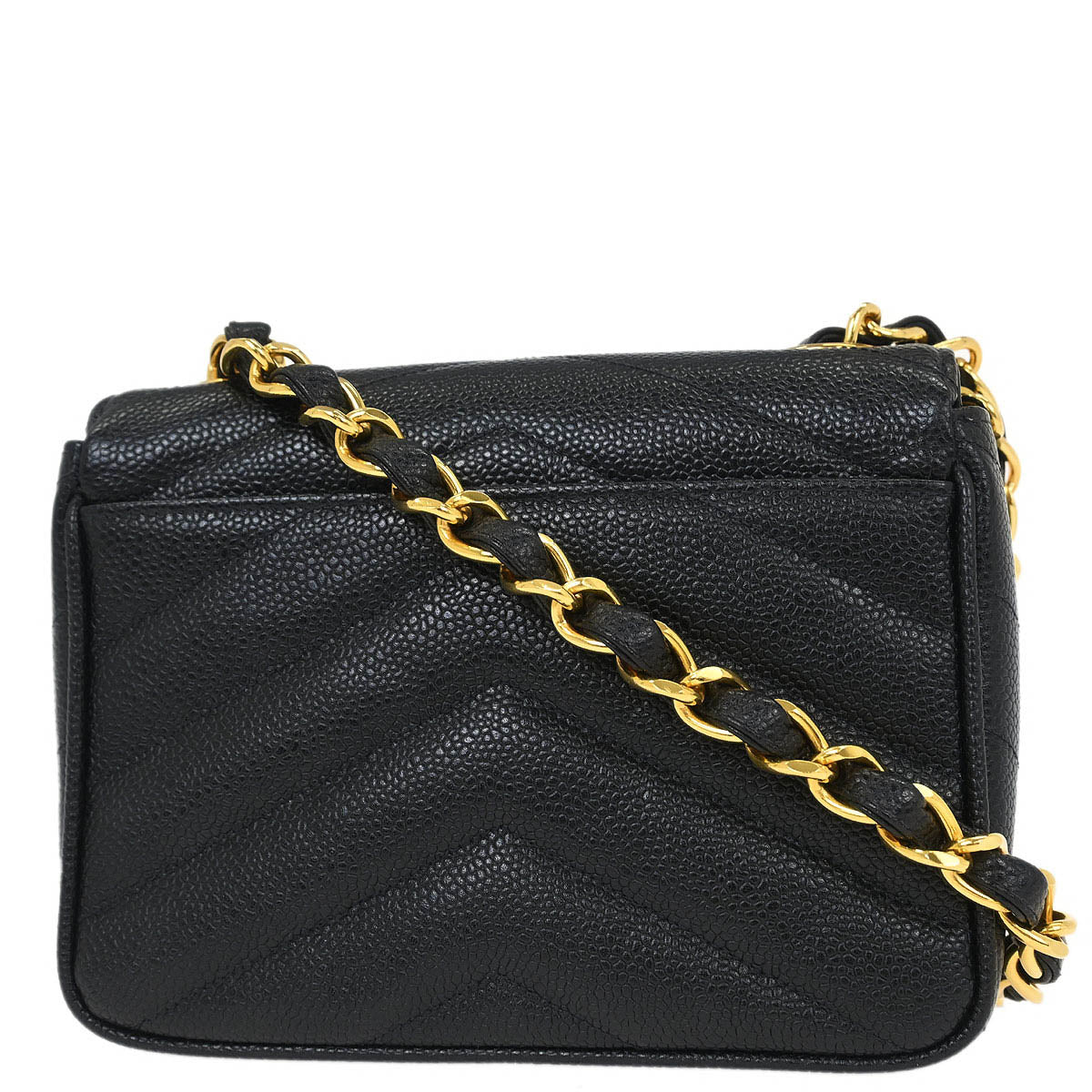Chanel Black Caviar Chevron Single Flap Shoulder Bag