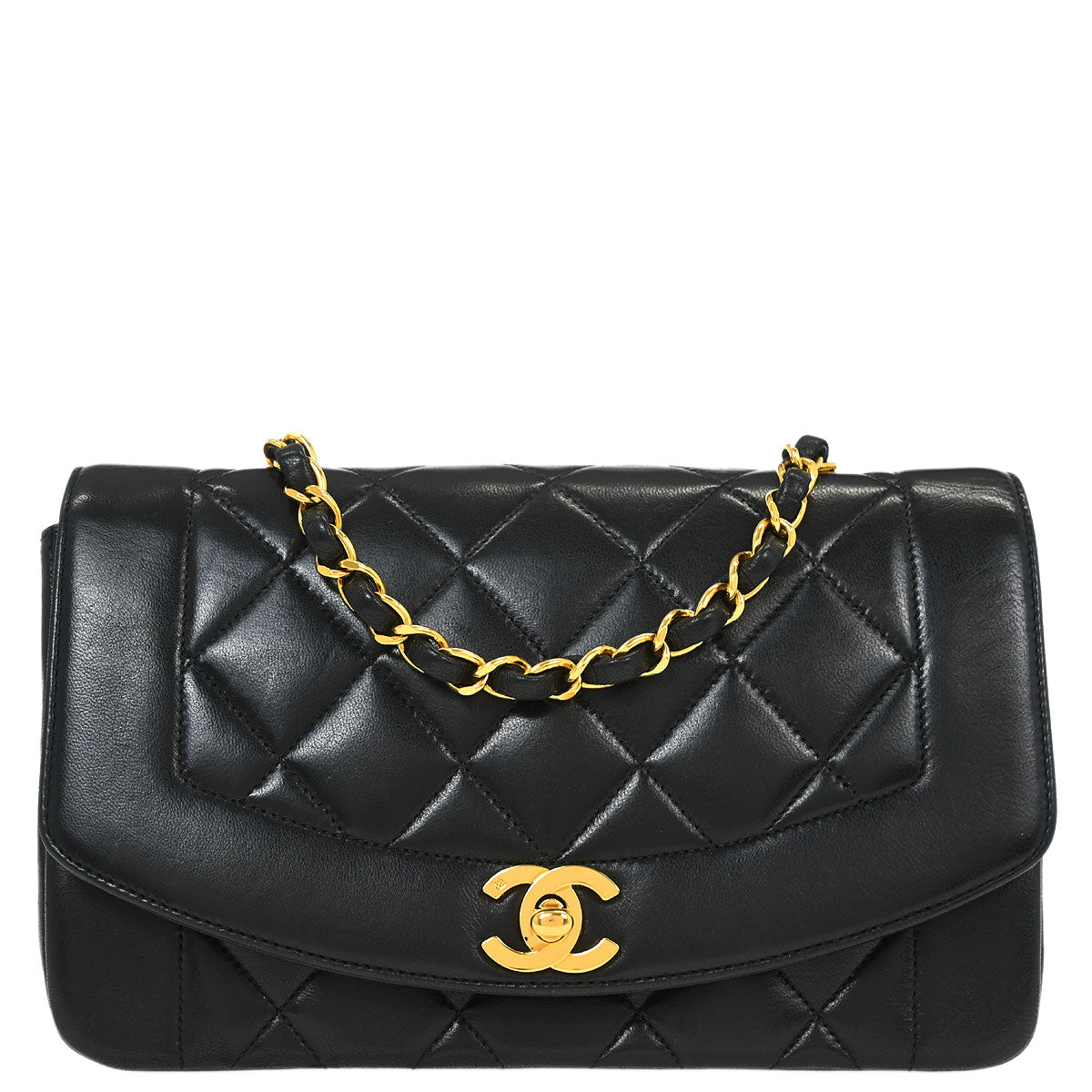 Chanel 1991-1994 Black Lambskin Small Diana Shoulder Bag