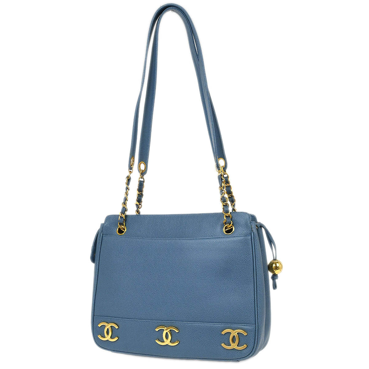 Chanel Blue Calfskin Triple CC Shoulder Tote Bag