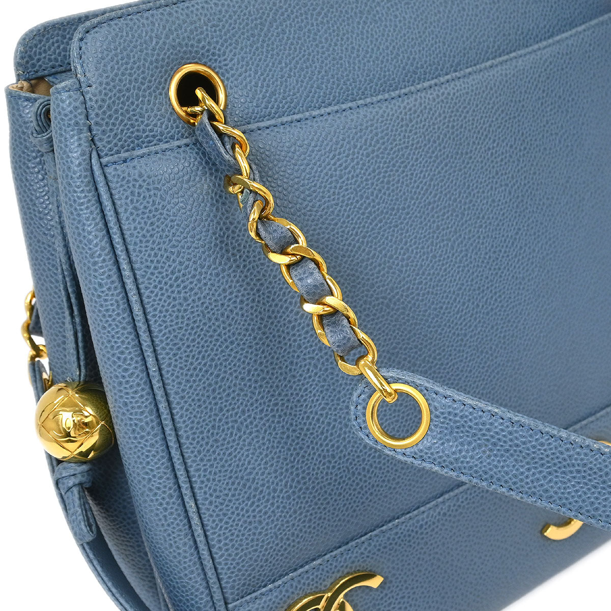 Chanel Blue Calfskin Triple CC Shoulder Tote Bag