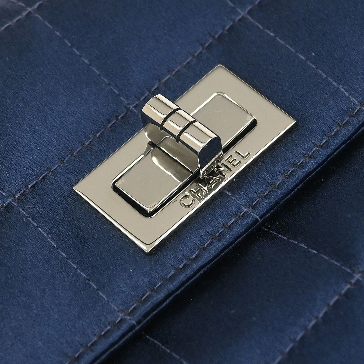 Chanel Navy Satin Mademoiselle Lock Choco Bar Handbag