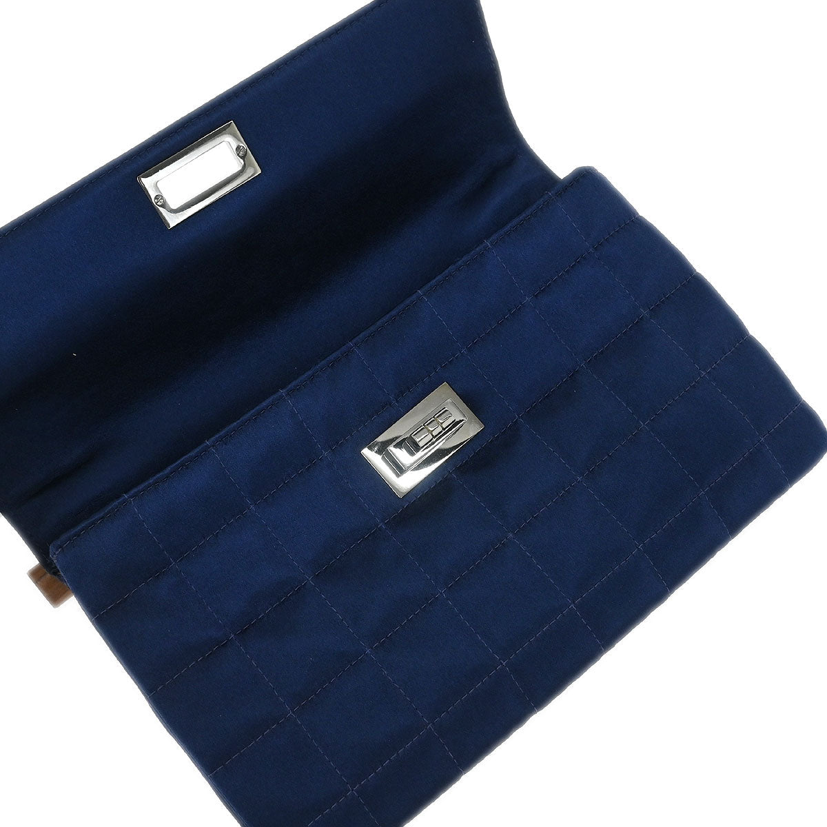 Chanel Navy Satin Mademoiselle Lock Choco Bar Handbag