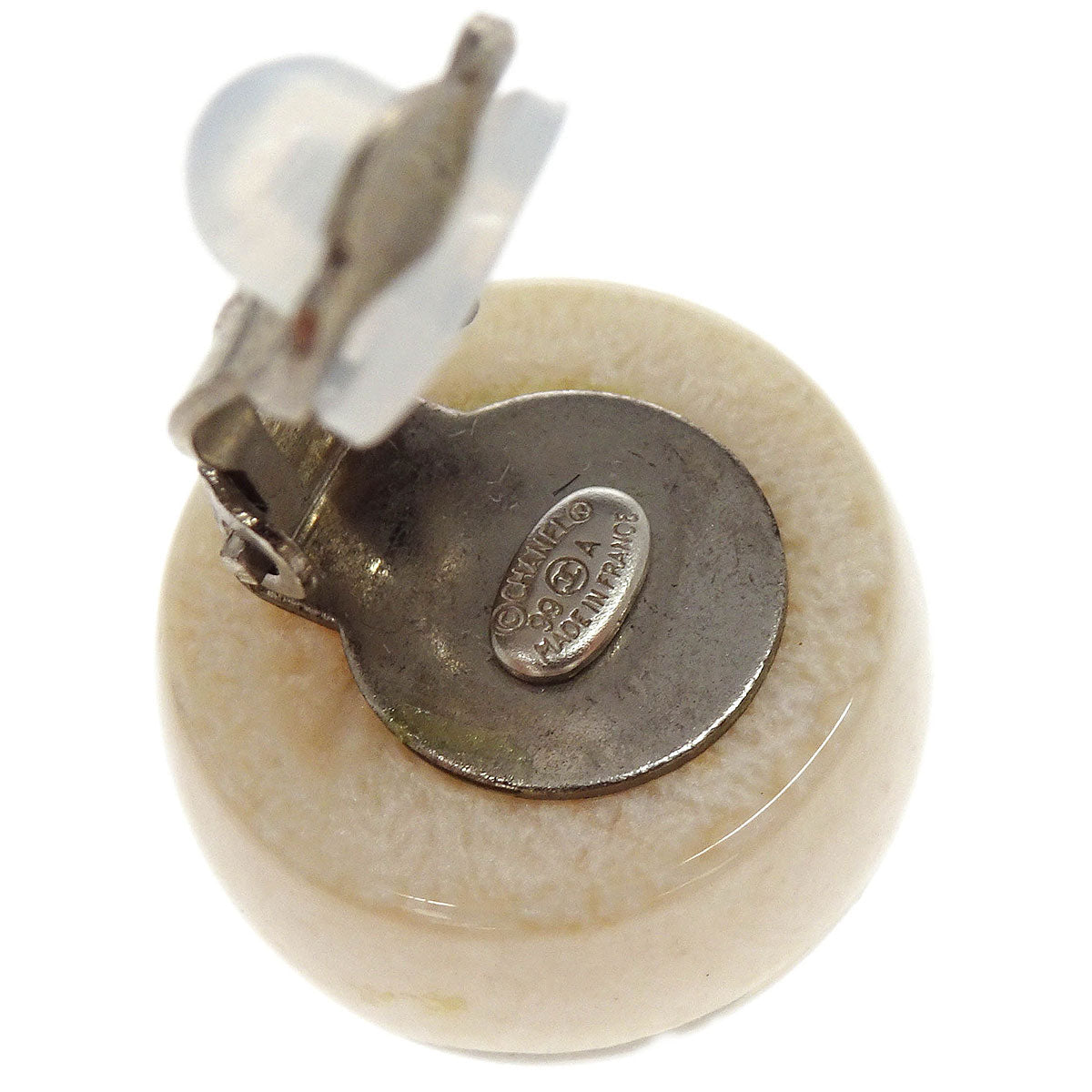 Chanel Button Earrings Clip-On White 99A