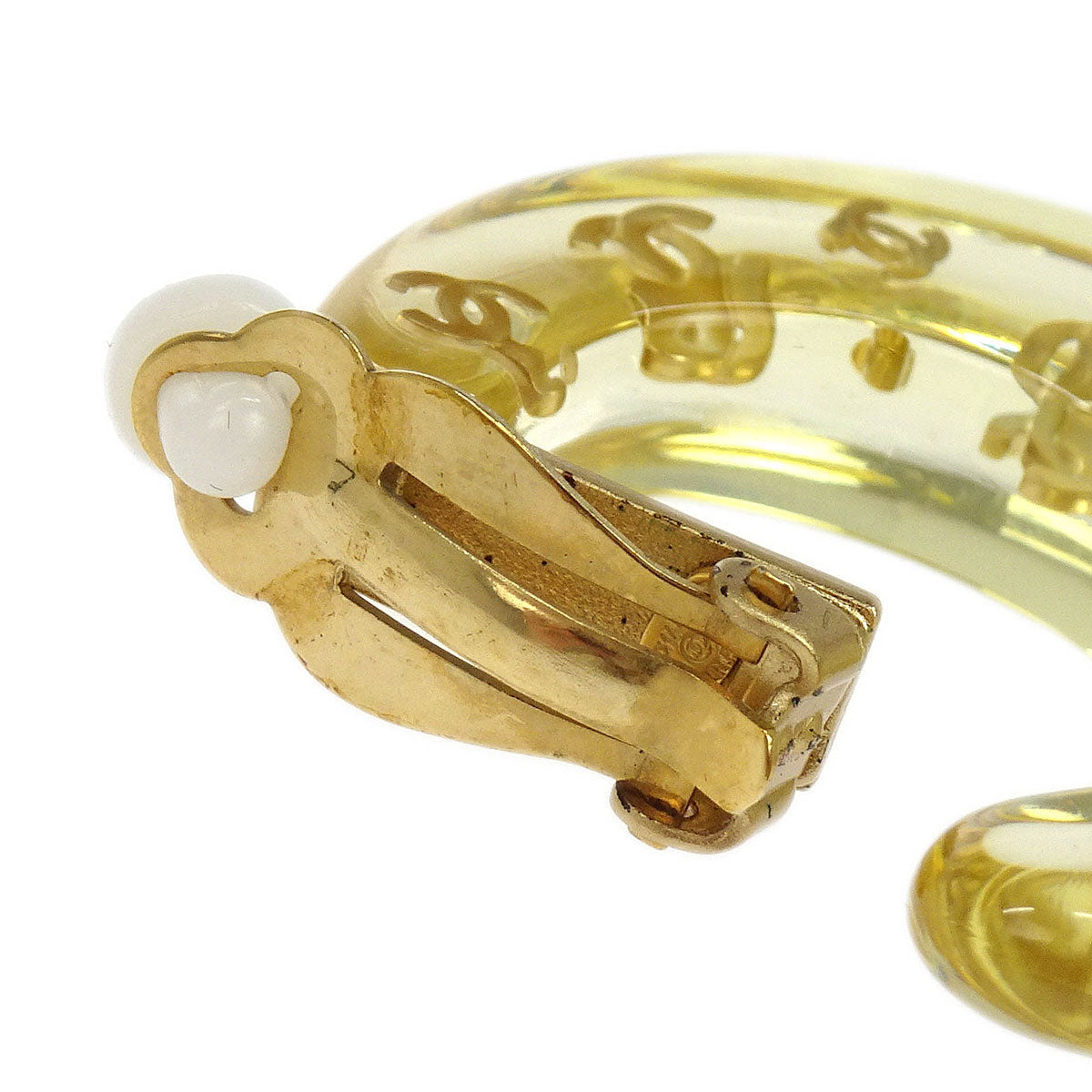 Chanel Hoop Crescent Moon Earrings Clip-On Gold 01P