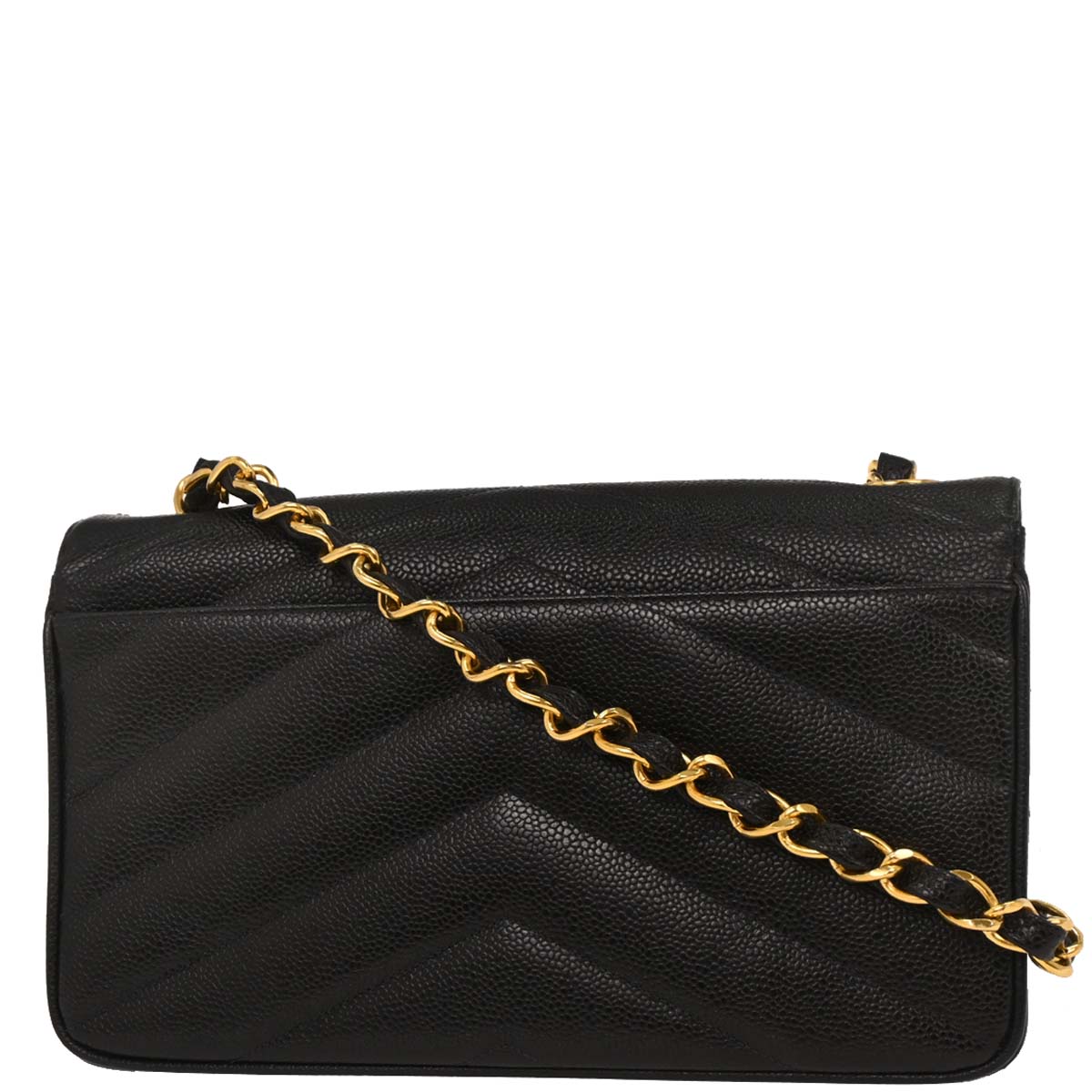 Chanel Black Caviar Chevron Shoulder Bag